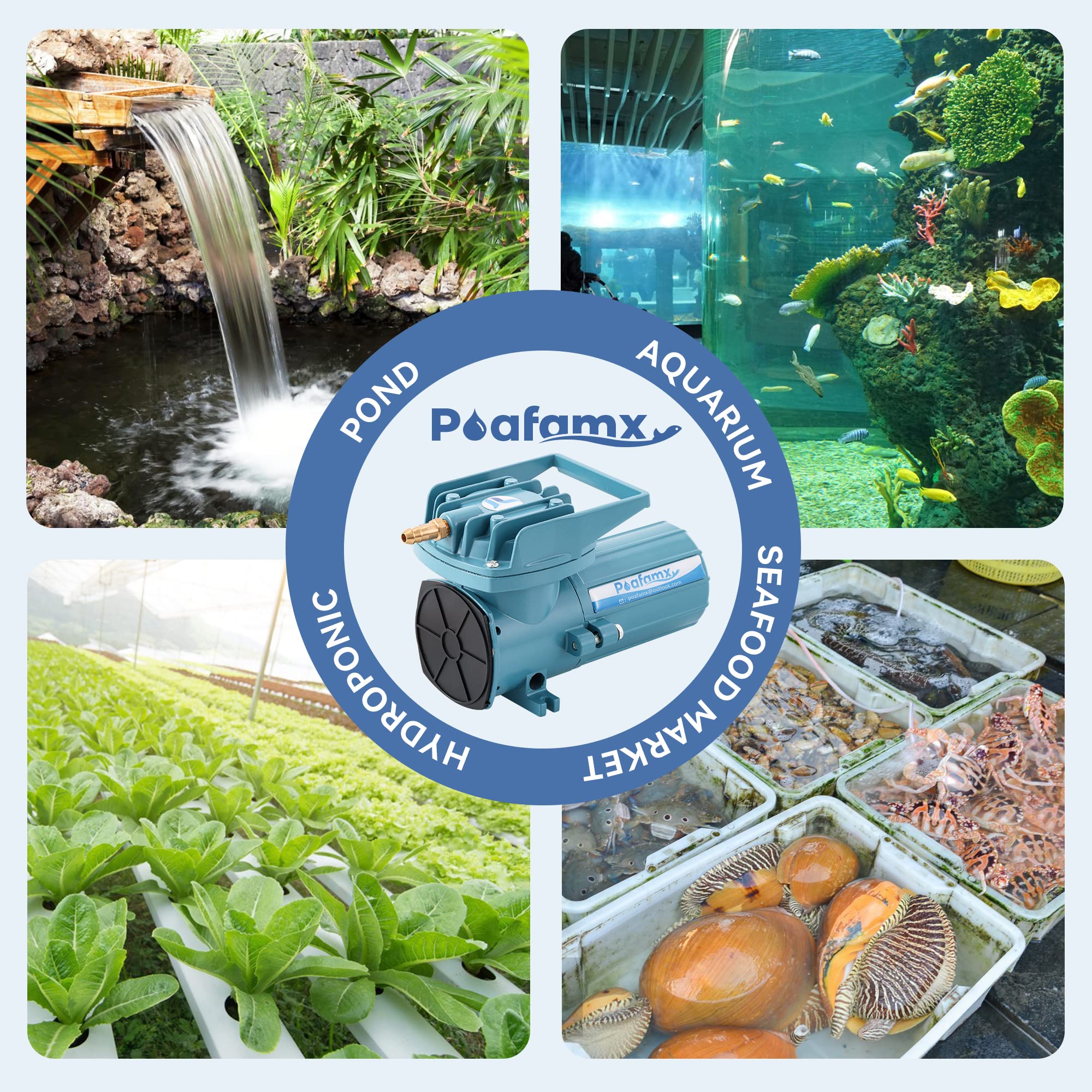 Poafamx DC 12V Aquarium & Pond Air Pump, 18W-120W Quiet Commercia - Poafamx Official Product View 7