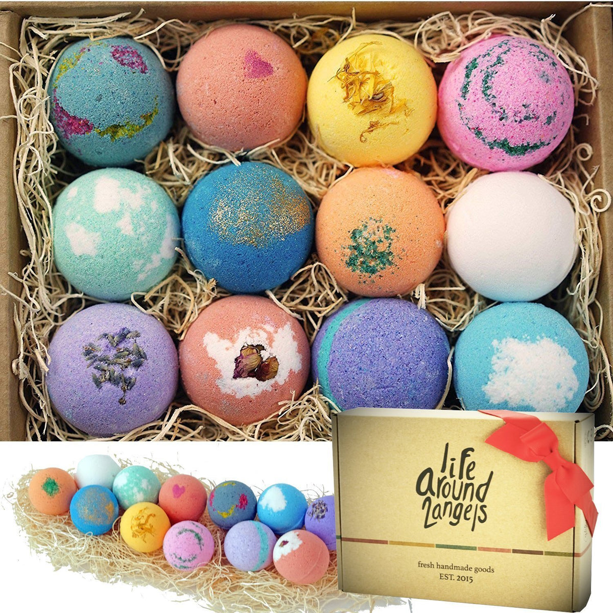 LifeAround2Angels Bath Bombs Gift Set 12 USA made Fizzies - Lifearound2angels Official Imagery - 1