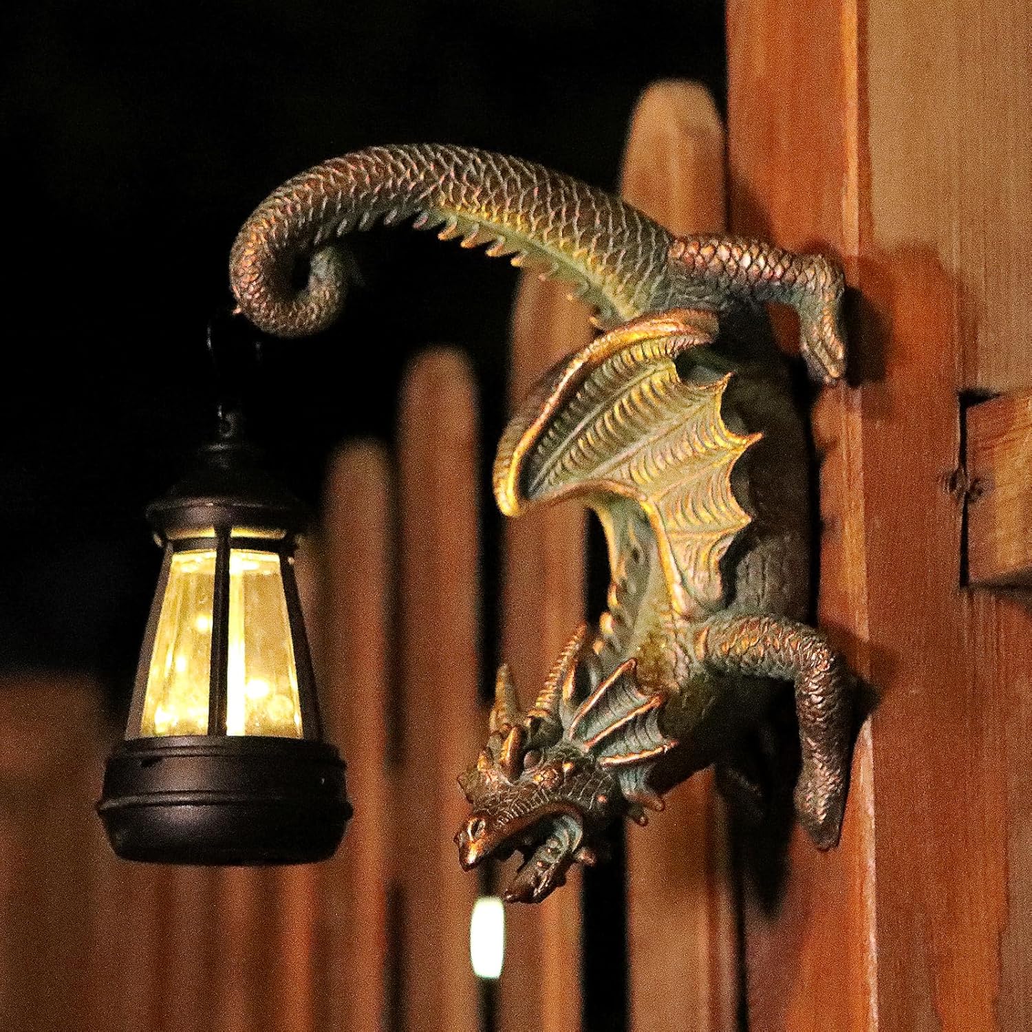REYISO Solar Dragon Tree Hugger Statue wall decor featuring a whimsical garden dragon design for outdoor decoration