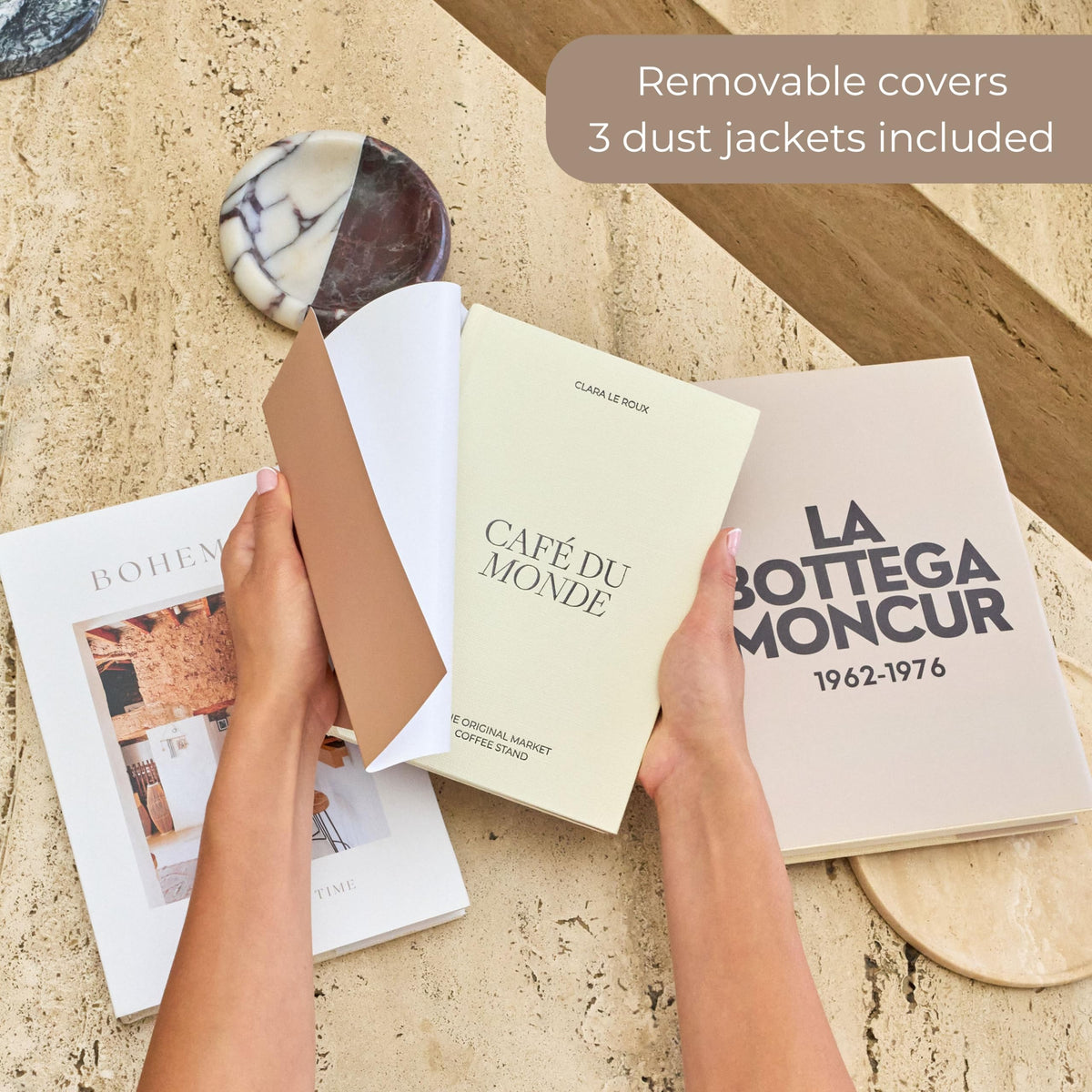 Decorative Coffee Table Books Set of 3 Beige Neutral Tones - Moncur Home Official Imagery - 5