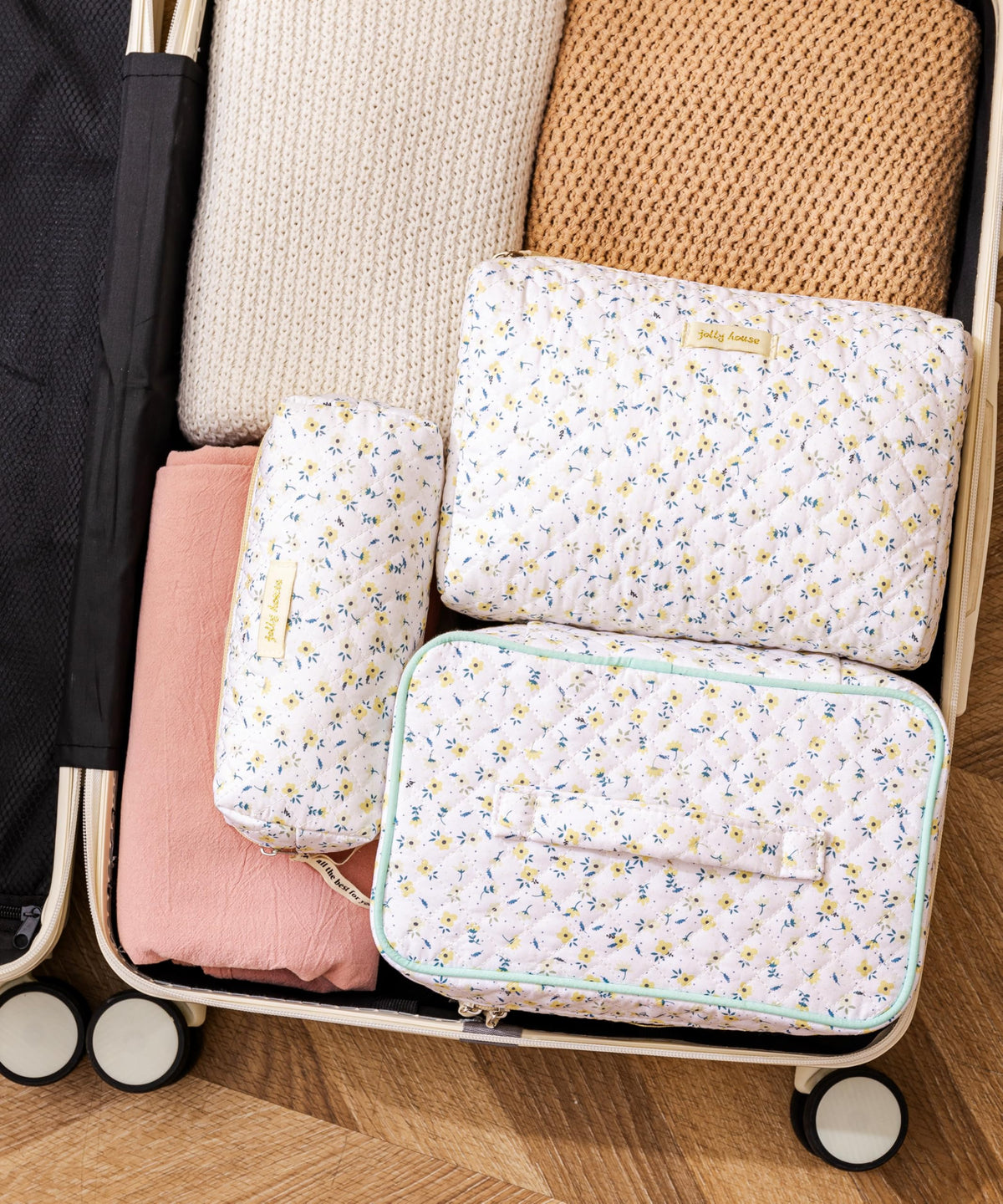 HBselect Quilted Makeup Bag 3Pcs Cotton Large Travel Makeup - HBselect Official Imagery - 4