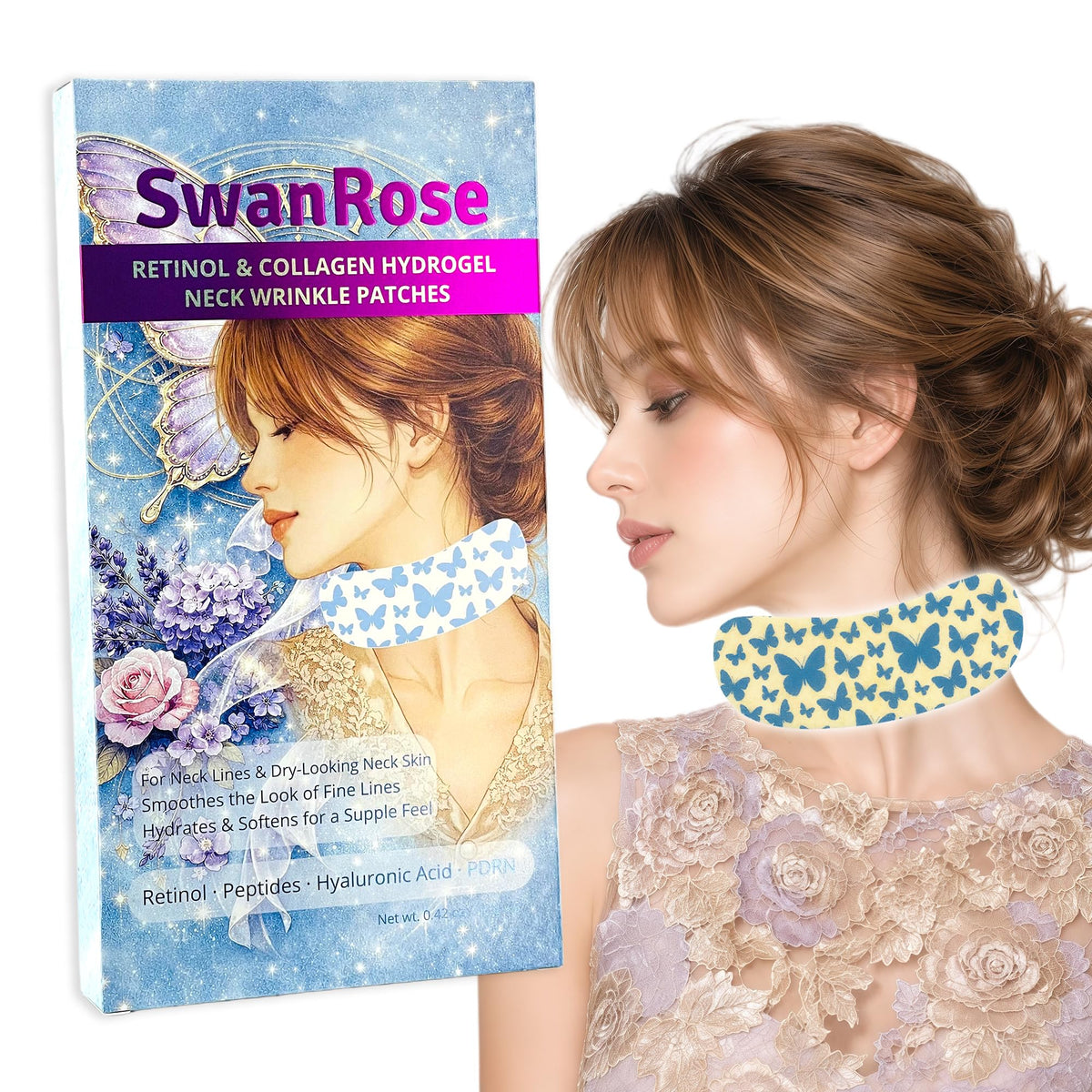 SwanRose Hydrogel Neck Wrinkle Patches Collagen Neck Mask - SwanRose Official Imagery - 2