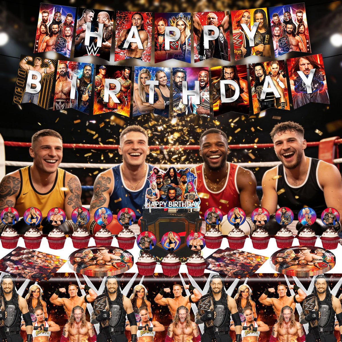 Wrestling Birthday Supplies 55Pcs Wrestling Birthday Party - HOOSTEADY Official Imagery - 3