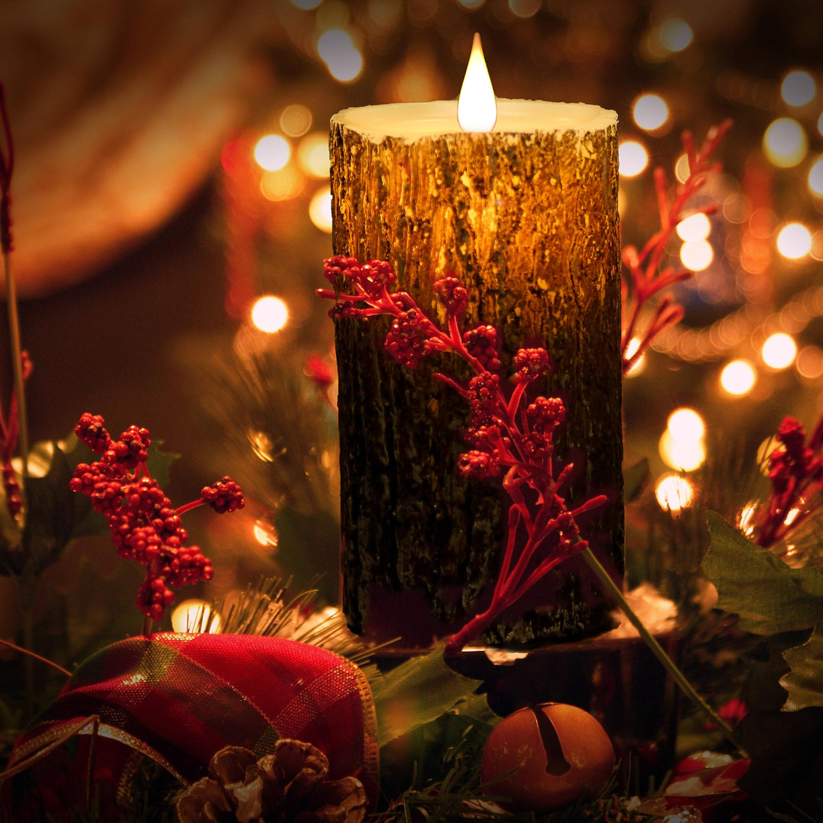 NICEME Rechargeable LED Pine Bark Flameless Candles with - NICEME Official Imagery - 6