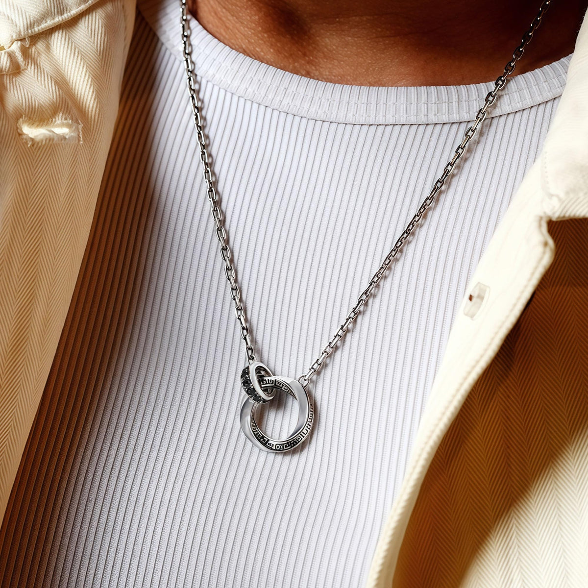 M bius Strip Men s Necklace Double Ring Black Onyx Pendant - BRAYEG Official Imagery - 4