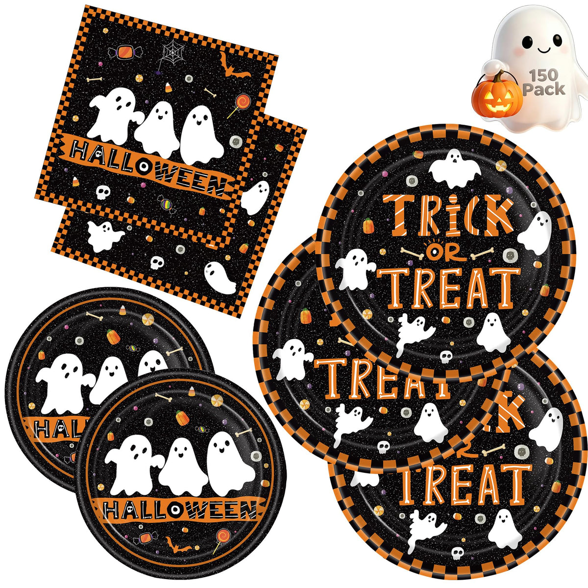 150Pcs Halloween Party Supplies Cute Ghost Trick or Treat - KLYMVA Official Imagery - 1