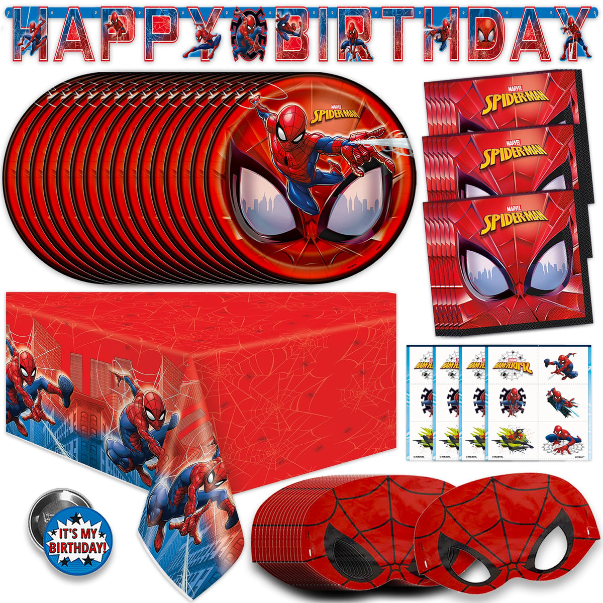 Spiderman Birthday Decorations Party Supplies with Banner - Unique Official Imagery - 1