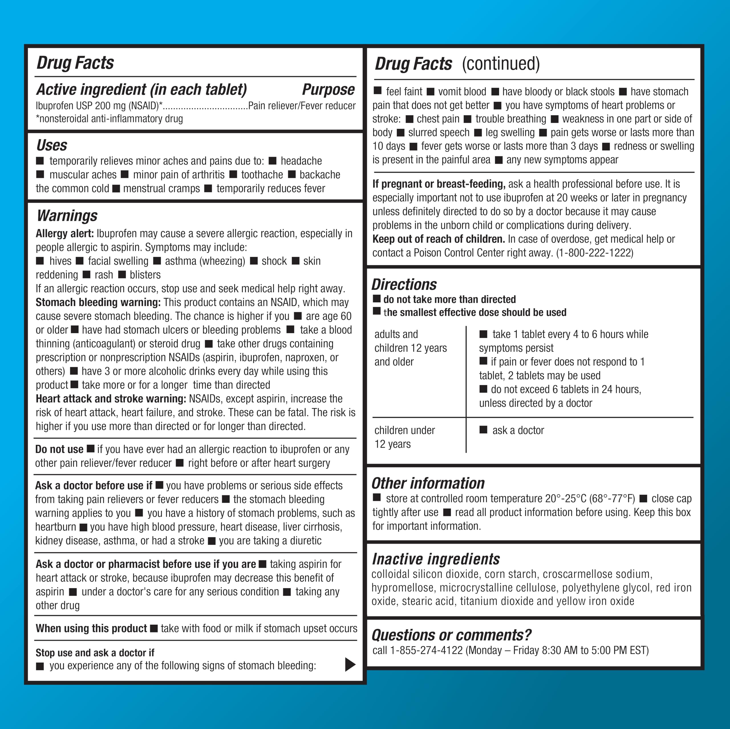Amazon Basic Care Ibuprofen 200mg Tablets, 500 Count