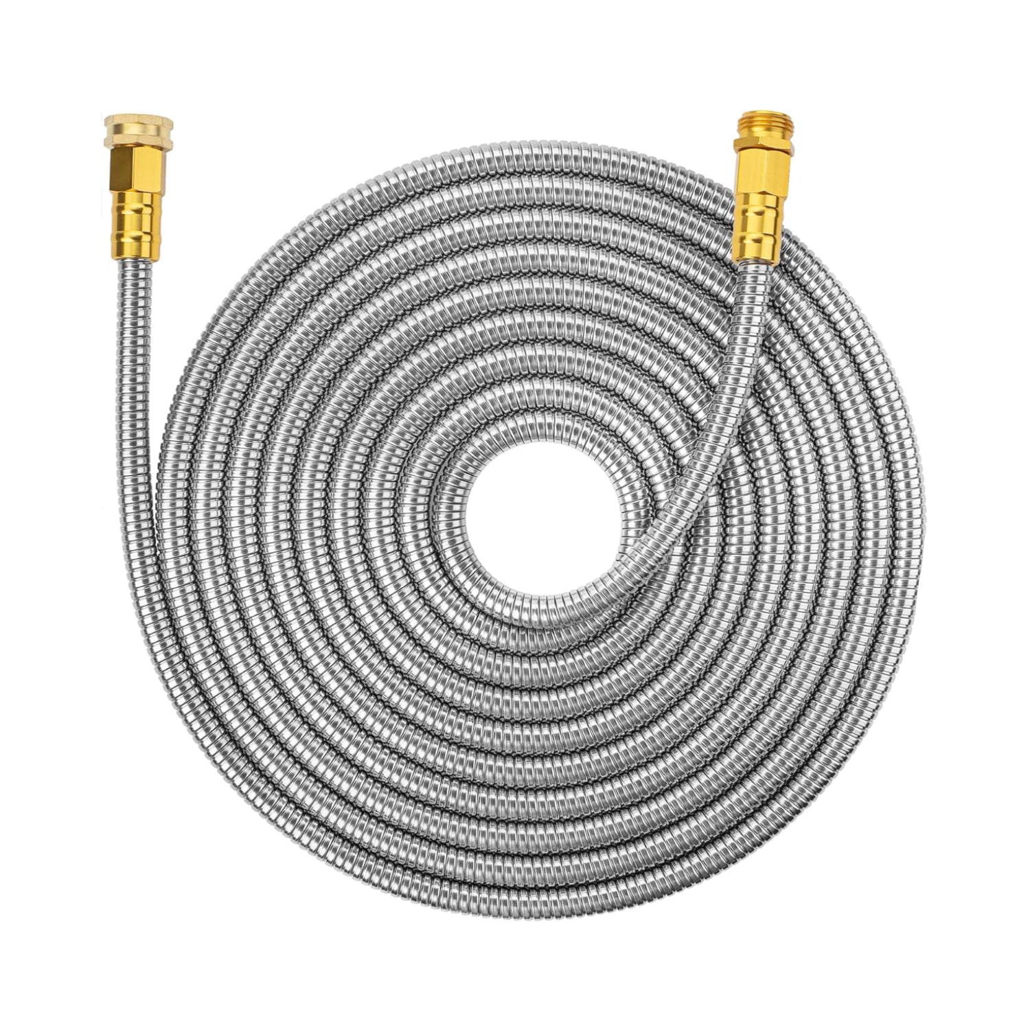 UNCO 25ft stainless steel garden hose with no kink design, flexible and durable metal hose for outdoor watering and gardening.