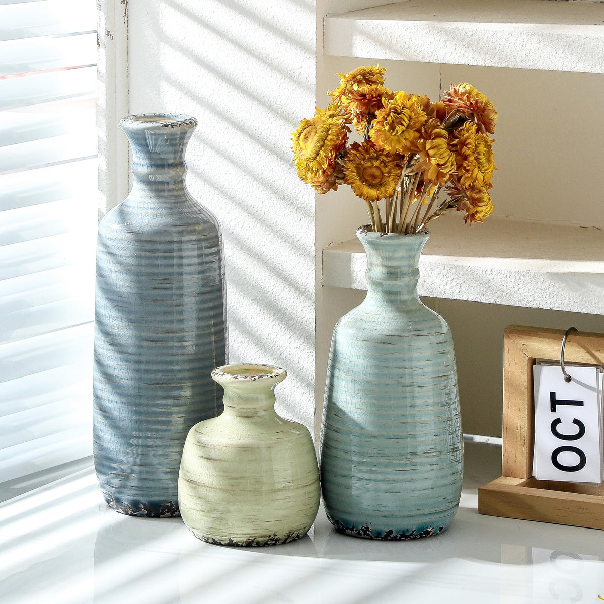 Ceramic Vase Set of 3 Rustic Neutral Vases Home Decor - ooit Official Imagery - 6