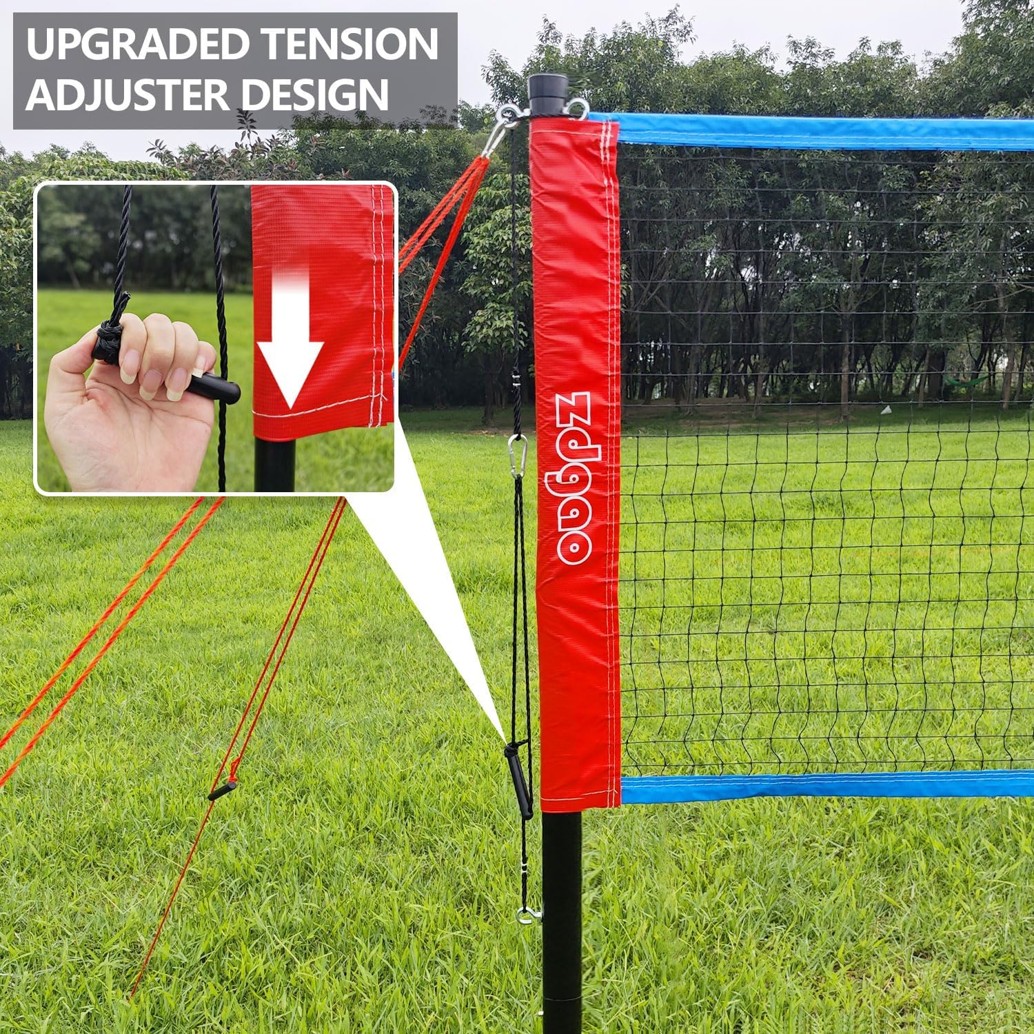 Portable Zdgao badminton net set for backyard, includes net, rackets, and shuttlecocks for outdoor play.