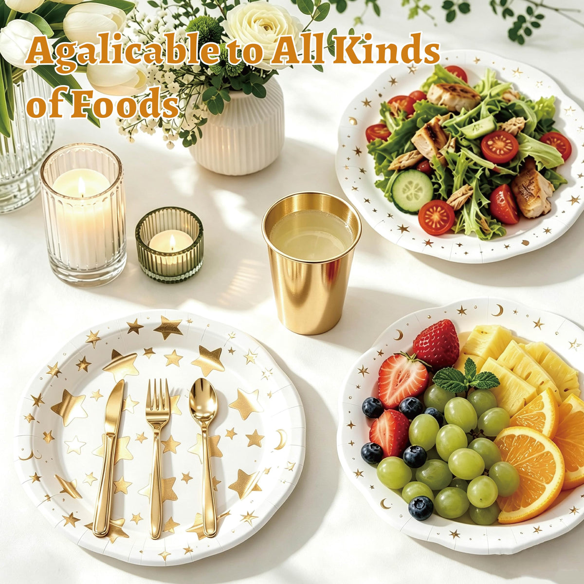 283PCS Gold Star Stamping Disposable Party Tableware Set for - ZSYFXT Official Imagery - 7