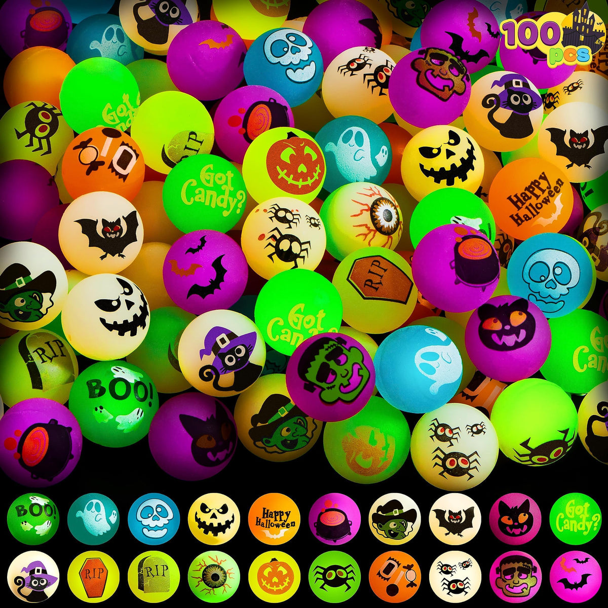 JOYIN 100 PCS Halloween Glow in The Dark Bouncing Balls 20 - JOYIN Official Imagery - 1