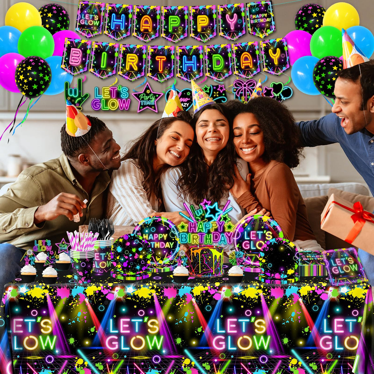 Neon Party Supplies Serves 24 Glow in The Dark Themed - HAKOTI Official Imagery - 5