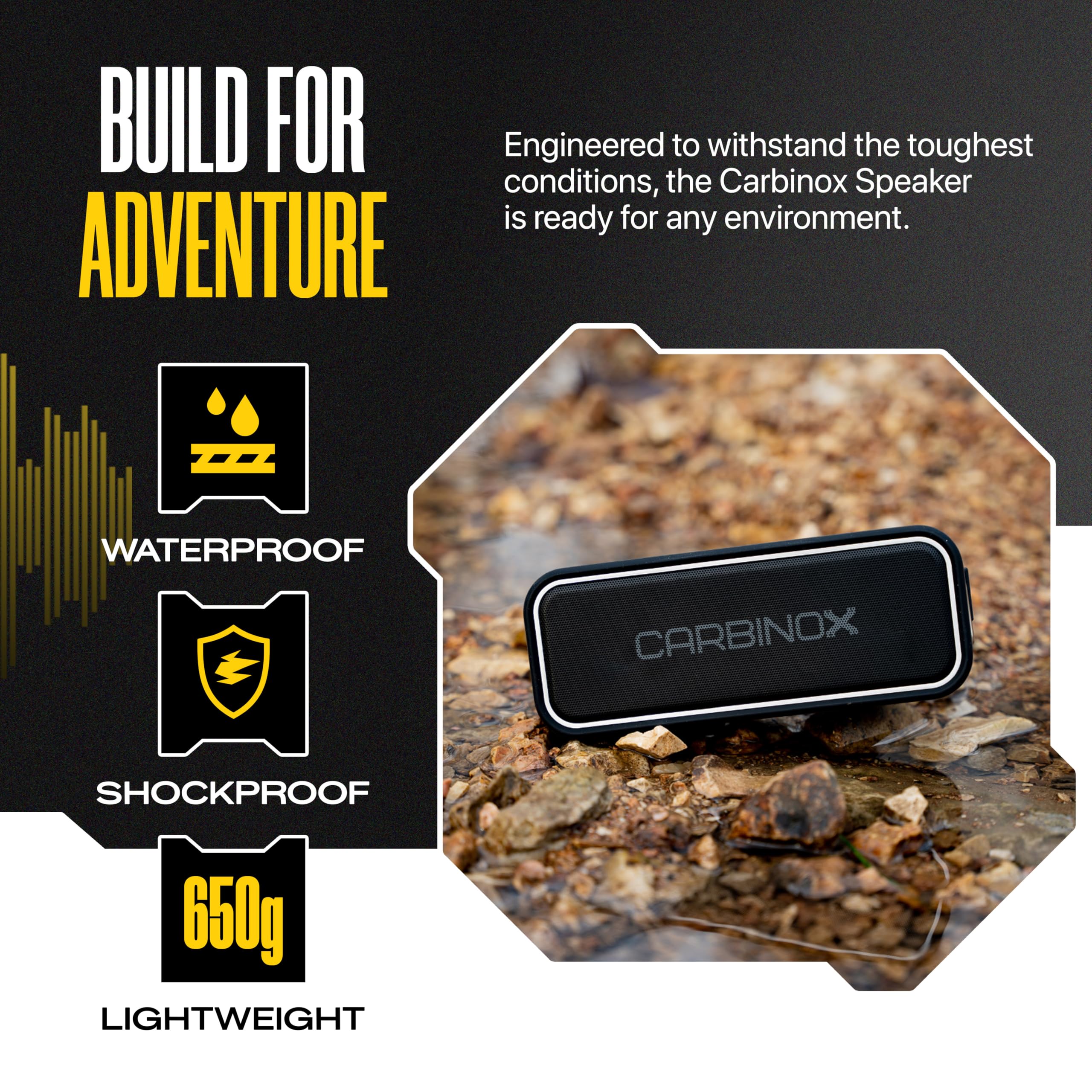 CARBINOX Portable Bluetooth Speaker with IPX7 Waterproof, Type-C by CARBINOX - Angle View 3