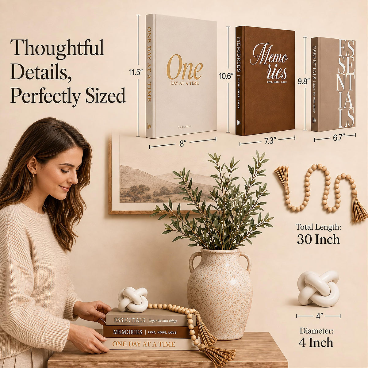 5Pcs Set 3 Linen Decorative Books for Home Decor Wood Knot - JULZEN Official Imagery - 5