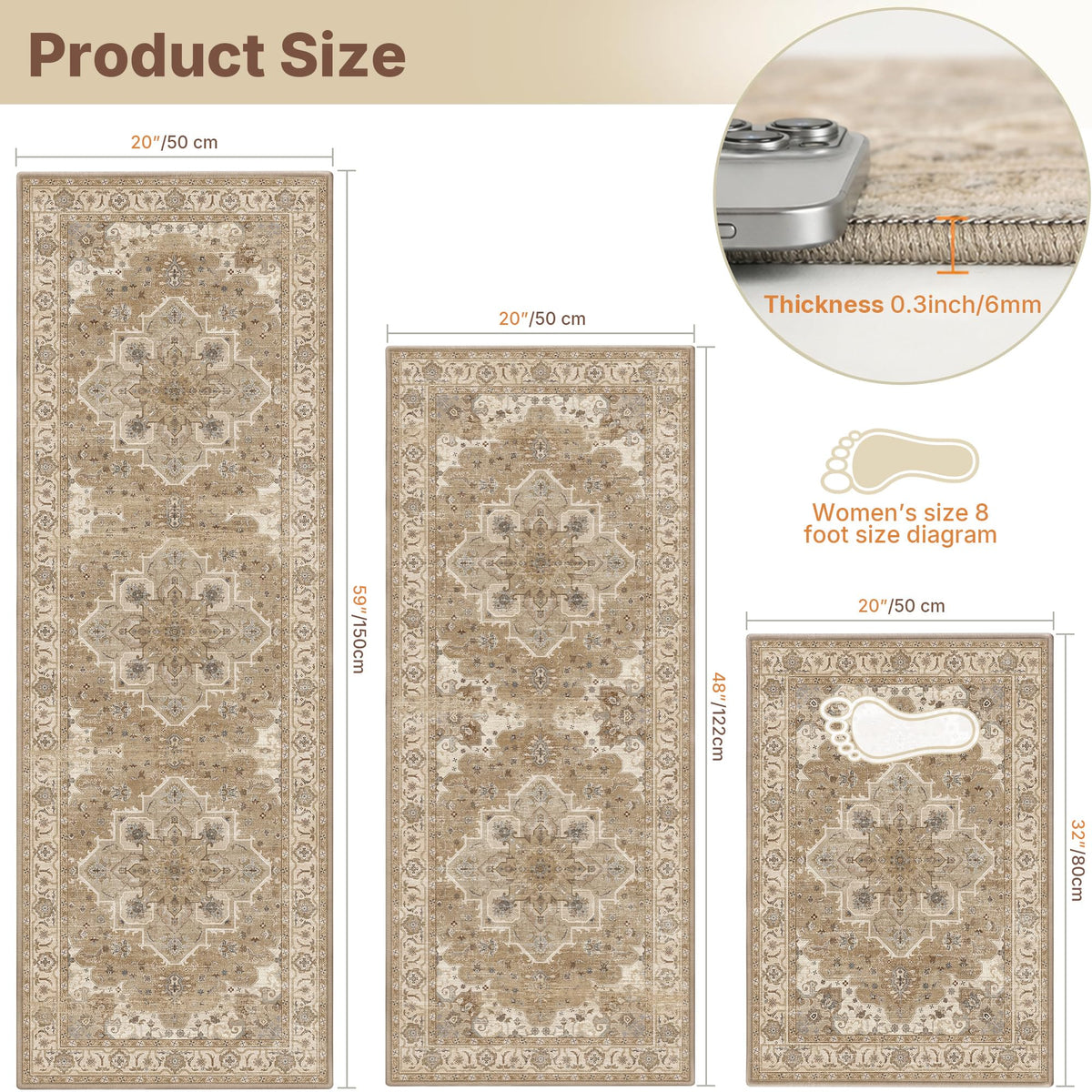 3 Piece Kitchen Rugs Sets with Runner Washable Non Slip Soft - Articosy Official Imagery - 3