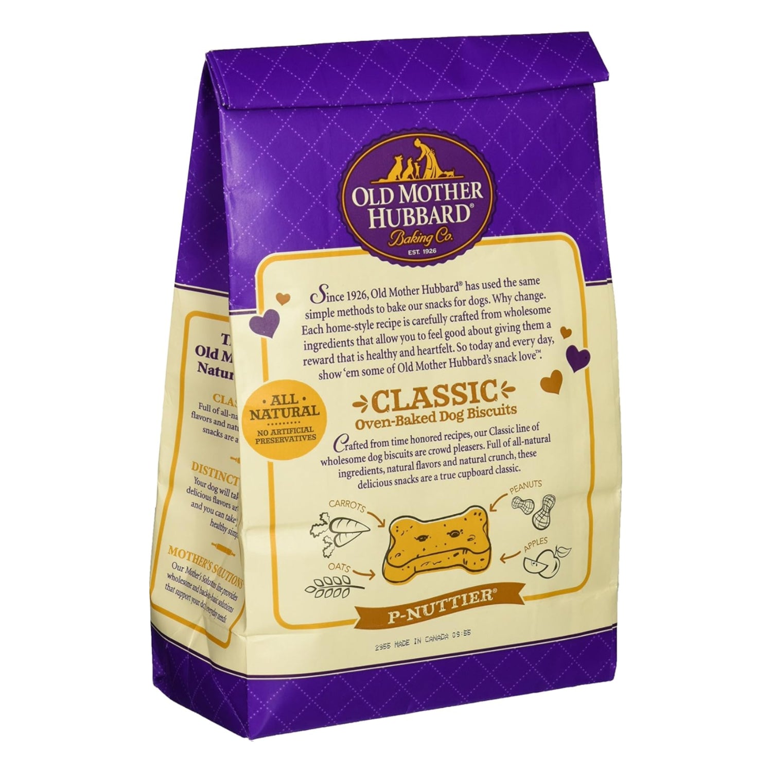 Wellpet 6-pack Extra Tasty P-Nuttier Mini Biscuits for dogs, 20 ounces, showing a close-up of the crunchy treats in a pack.