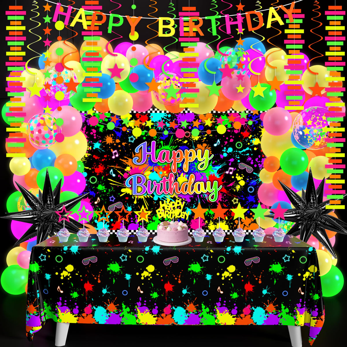 Fayoo Neon Birthday Party Decoration Set Glow in The Dark - Fayoo Official Imagery - 1