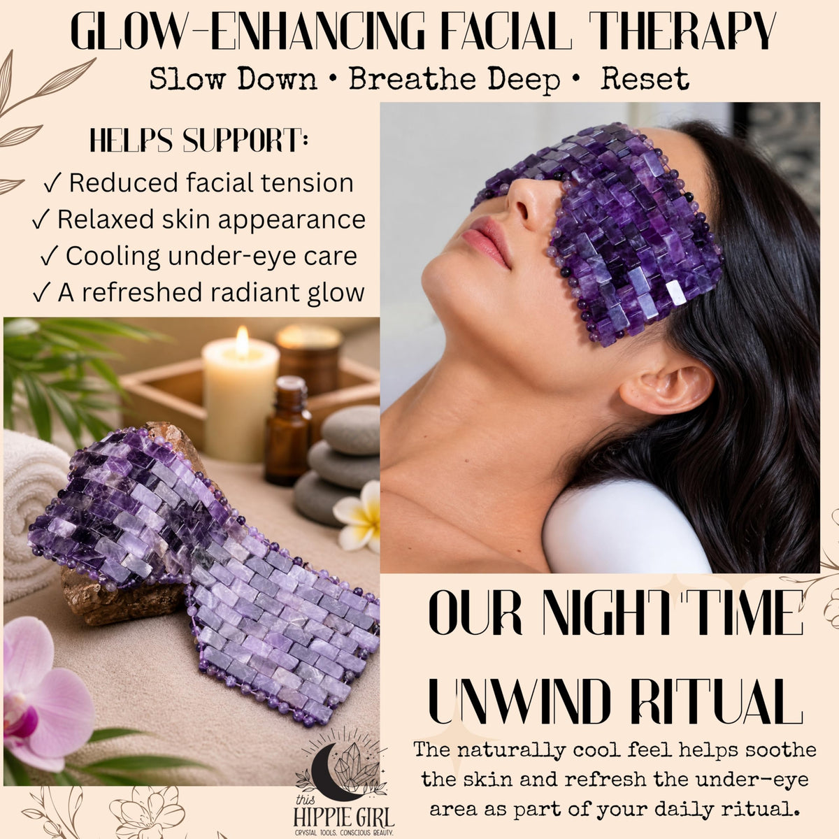This Hippie Girl Amethyst Eye Mask Natural Crystal Facial - Boho Aromatic Official Imagery - 4