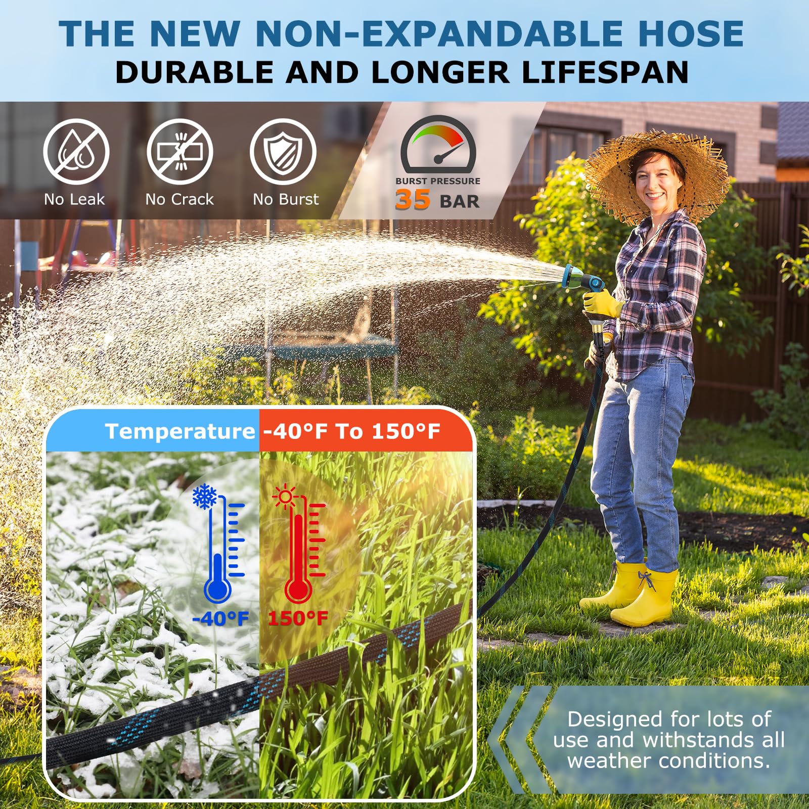 KETTOYA Non-Expanding Garden Hose 100 ft, Kink Free Flexible Wate - KETTOYA Official Product View 2