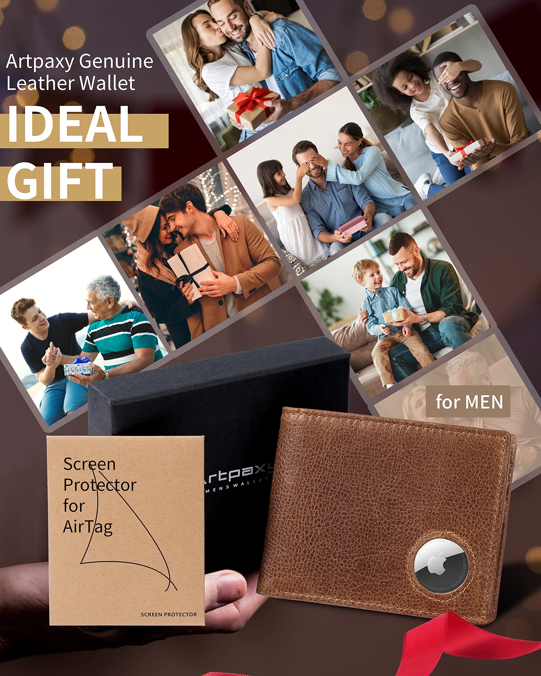 Artpaxy Men's Leather AirTag Wallet – RFID Blocking