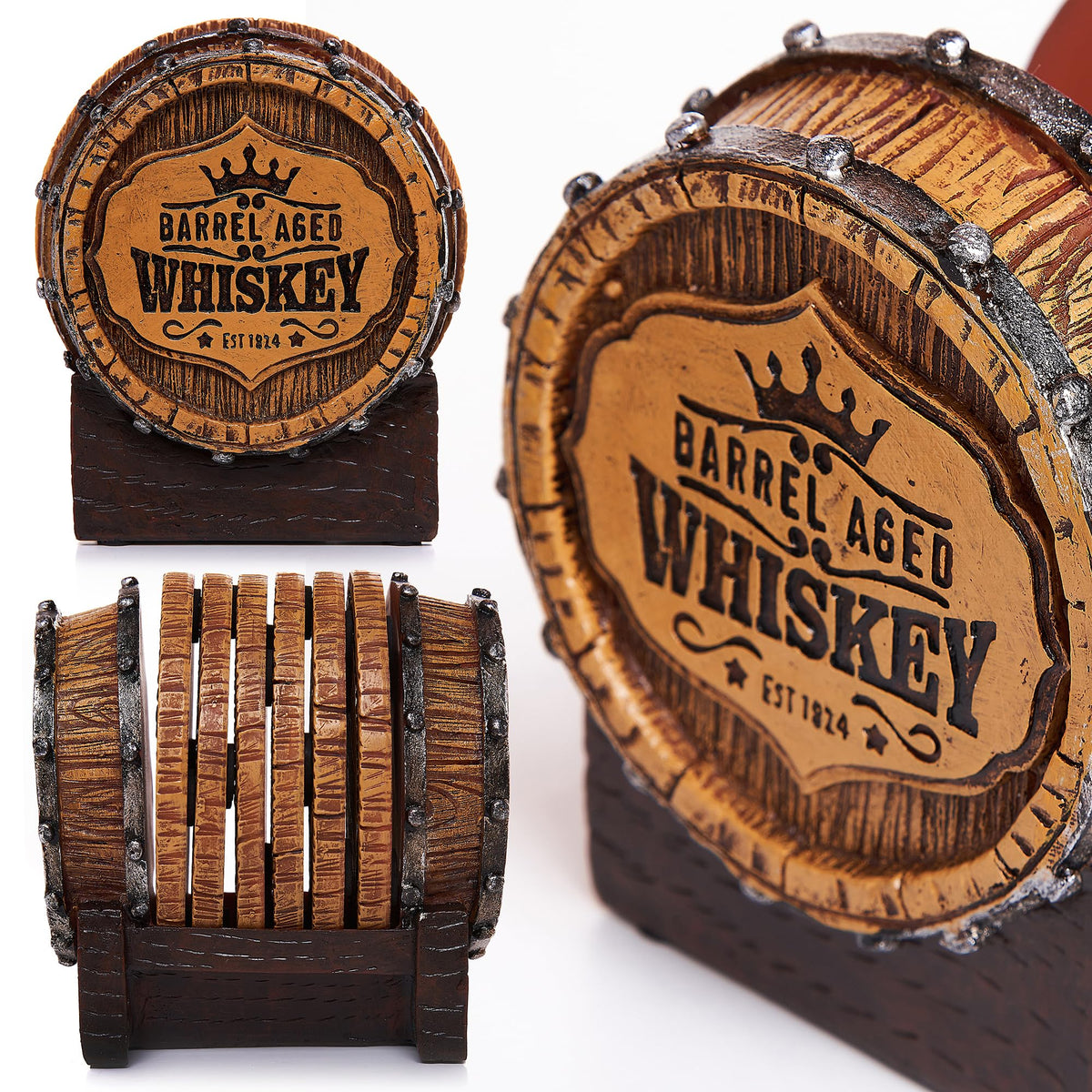 Whiskey Barrel Coasters Set of 6 - Cabin Obsession Official Imagery - 6