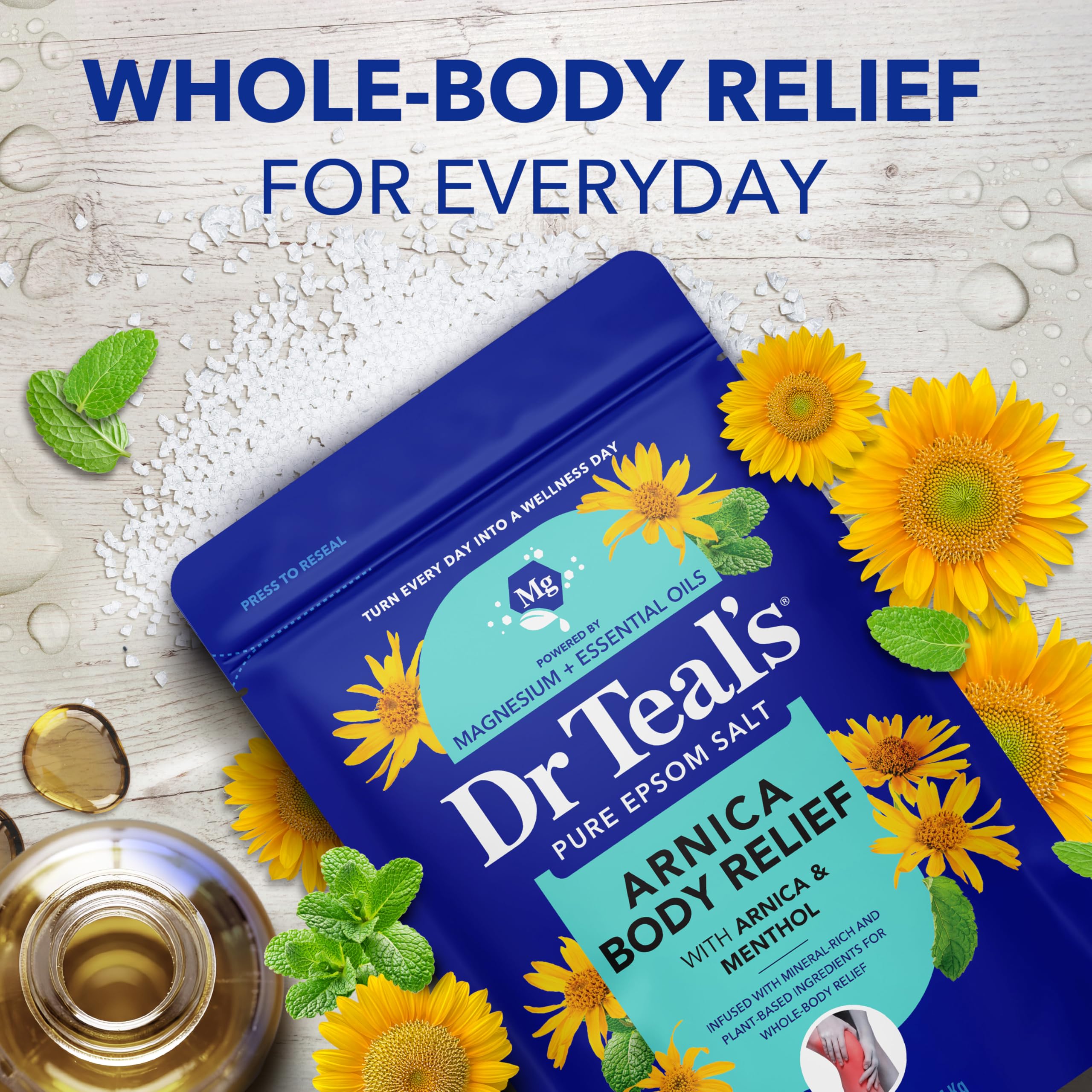 Dr Teal's Arnica Body Relief Epsom Salt Magnesium Soak with Menthol & Essential Oils, Muscle Recovery, 3 lbs