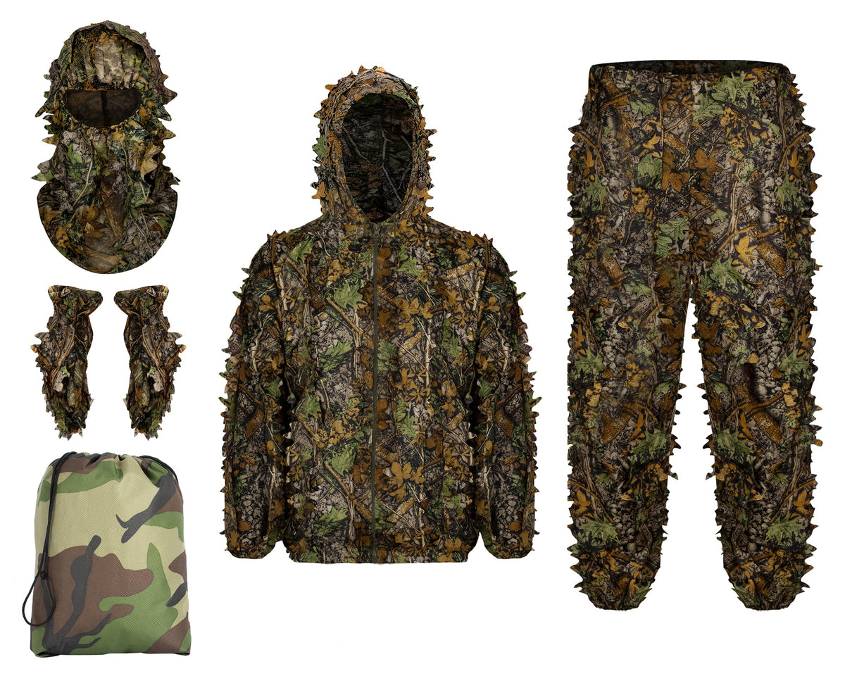 Ginsco Ghillie Suit Full Face Mask Gloves Set 3D Leafy Camo - Ginsco Official Imagery - 1