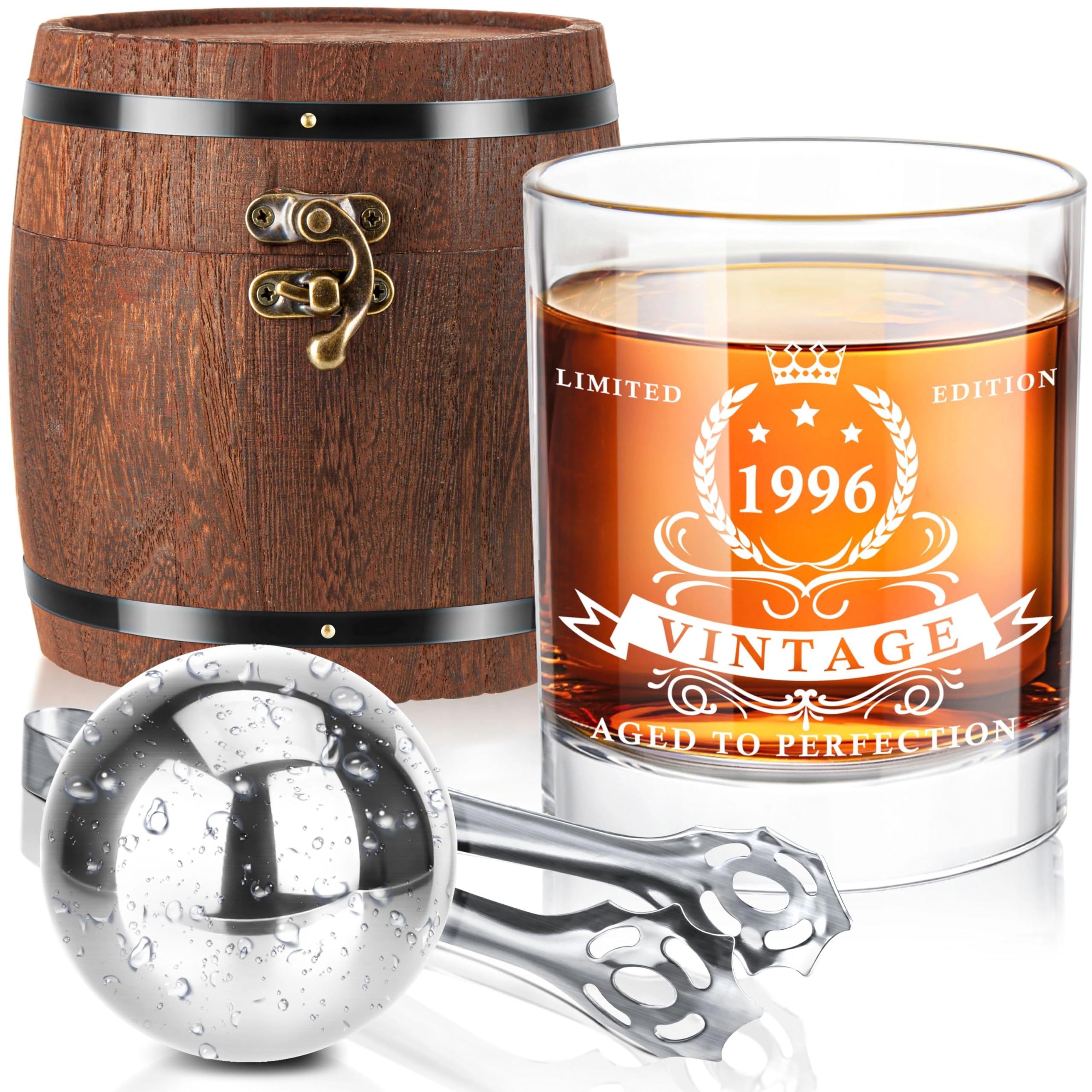 LIGHTEN LIFE 30th Birthday Gifts for Men,1996 Whiskey Glass Set - Product Imagery