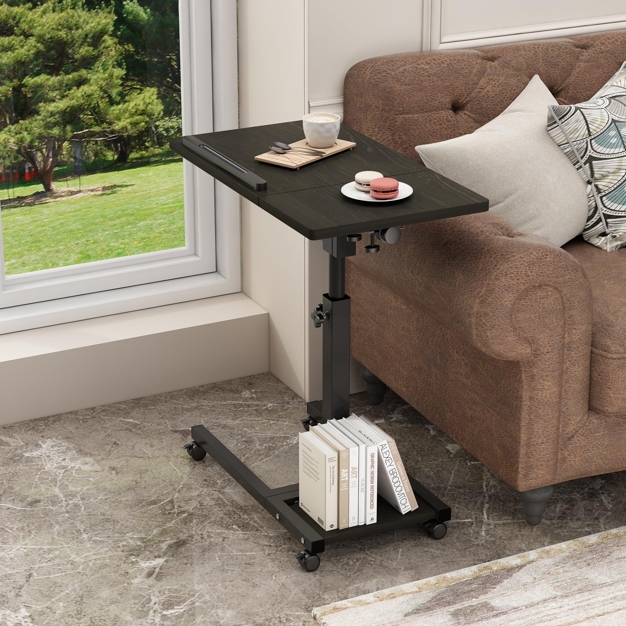 TigerDad adjustable height laptop stand with rolling wheels, tiltable surface, and mouse pad for portable PC and notebook use