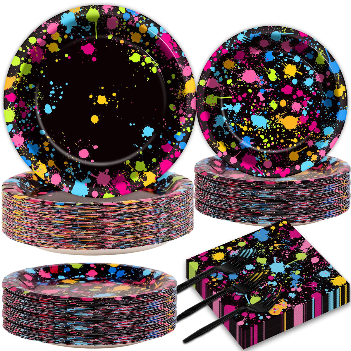 50 Guests Neon Party Supplies Glow Party Plates Napkins - party greeting Official Imagery - 2