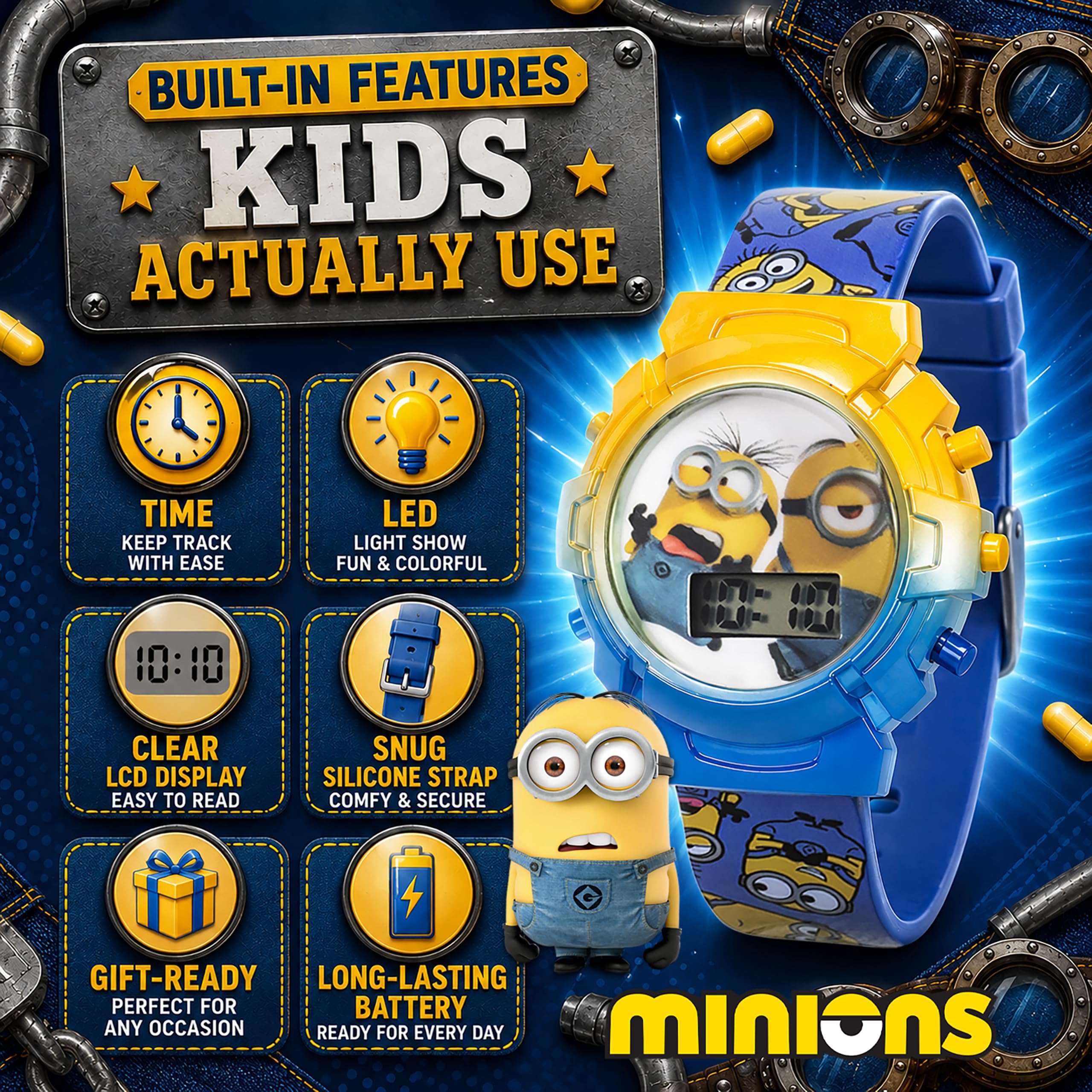 Accutime Minions Kids Watch – Flashing Dial Lights, LCD Display, Adjus - View 3