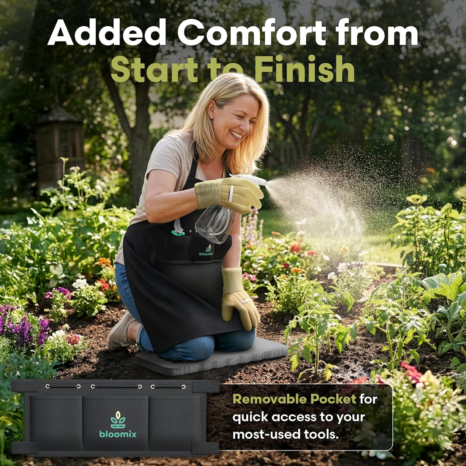 Bloomix 12-piece gardening tools set with heavy-duty tools and tool bag for gardening and planting tasks.