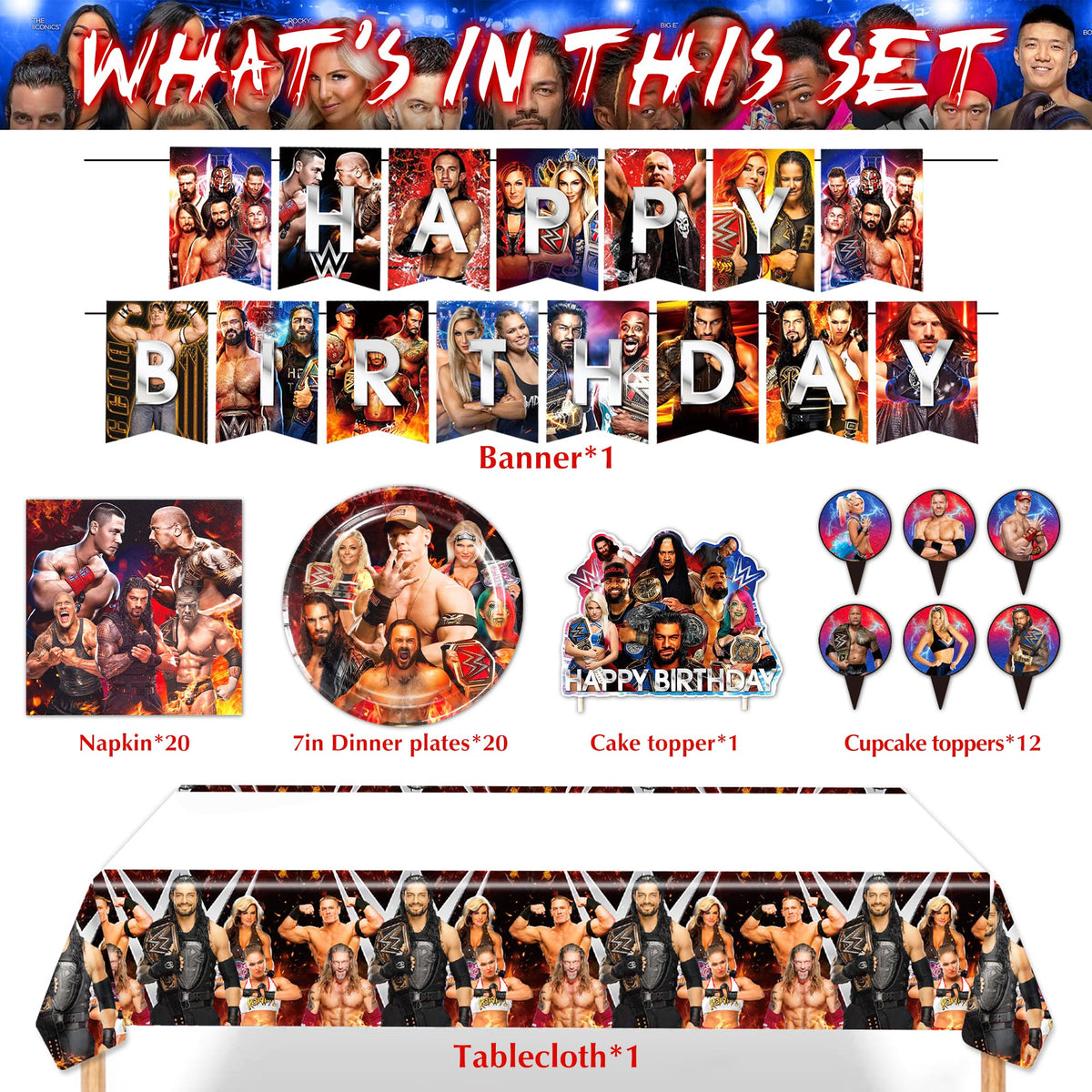 Wrestling Birthday Supplies 55Pcs Wrestling Birthday Party - HOOSTEADY Official Imagery - 5