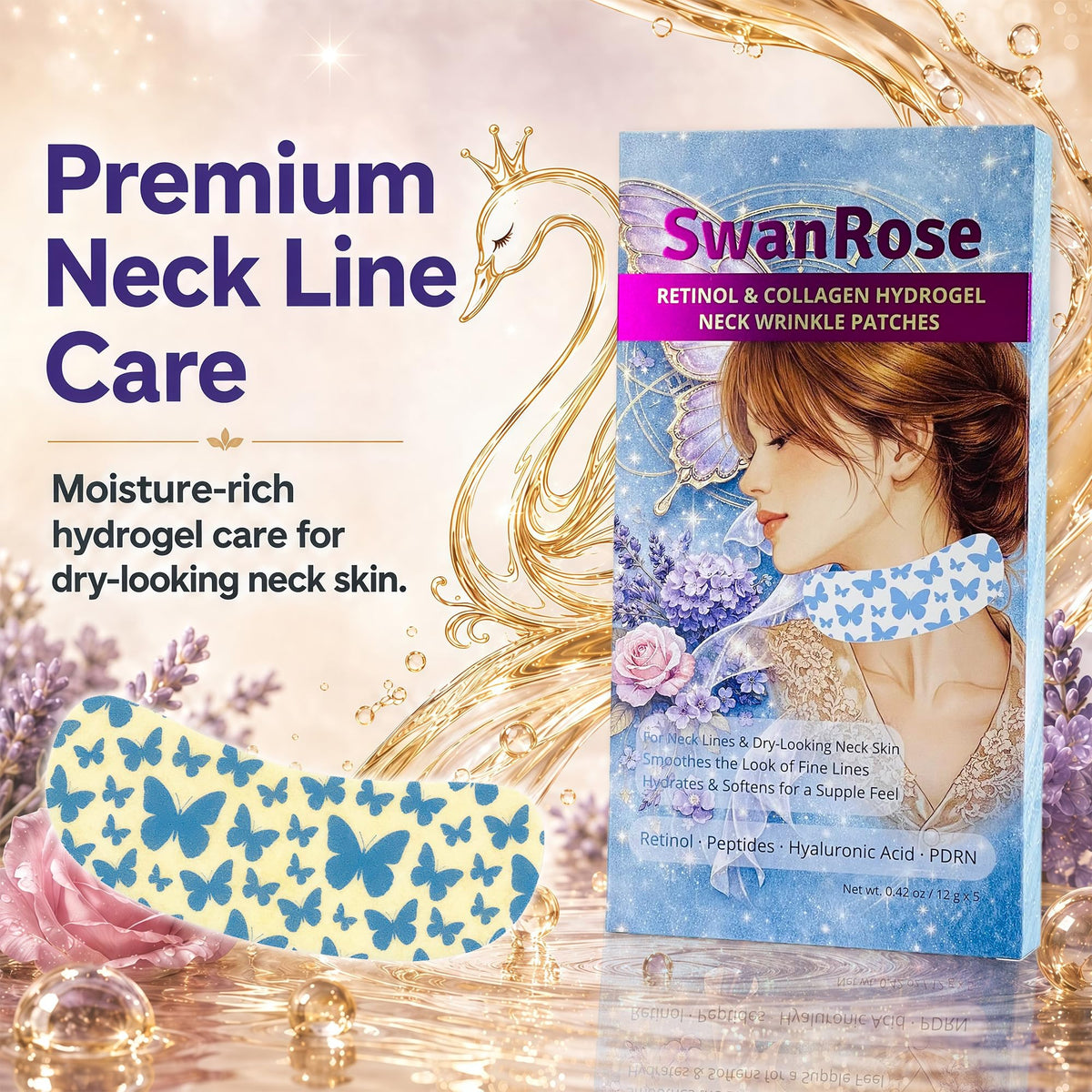 SwanRose Hydrogel Neck Wrinkle Patches Collagen Neck Mask - SwanRose Official Imagery - 3