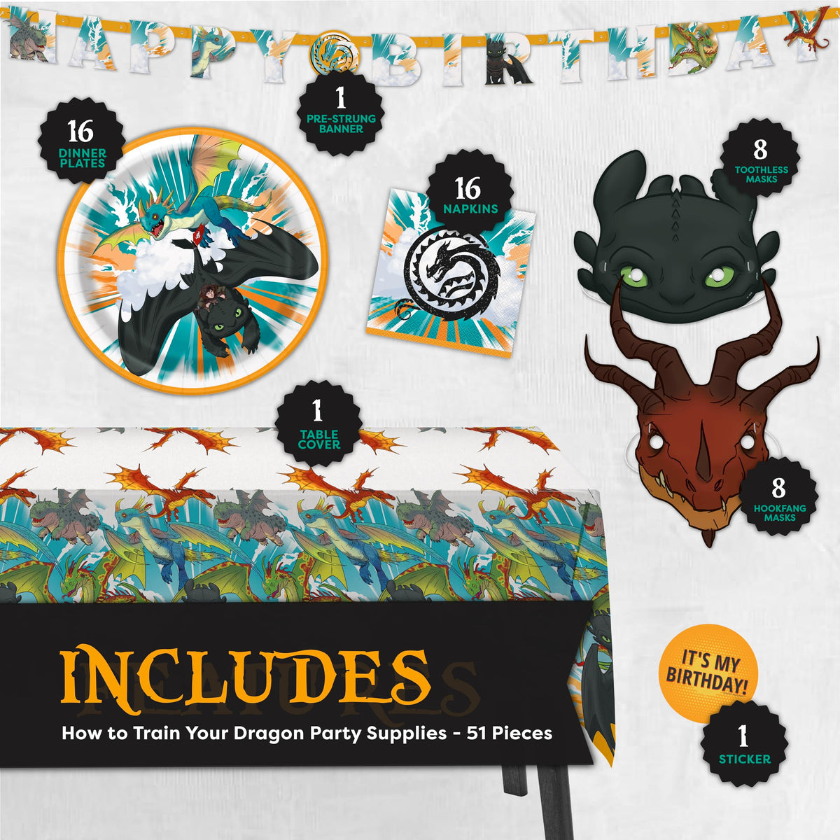 How to Train Your Dragon Party Supplies with Banner Mask - Unique Official Imagery - 3