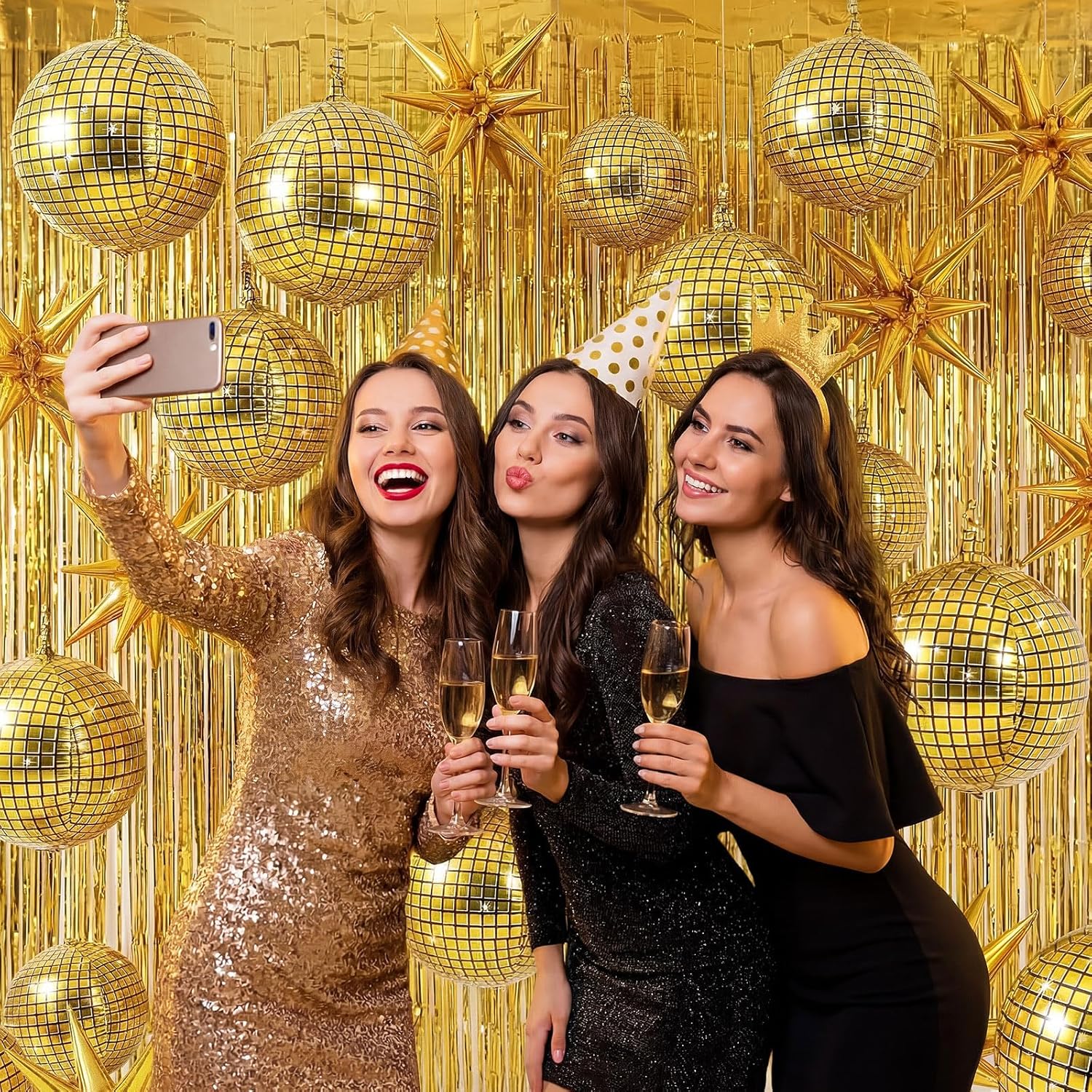 Seenelling 24-piece gold party decoration set with 22-inch star-shaped balloons and 4D star balloons for celebrations