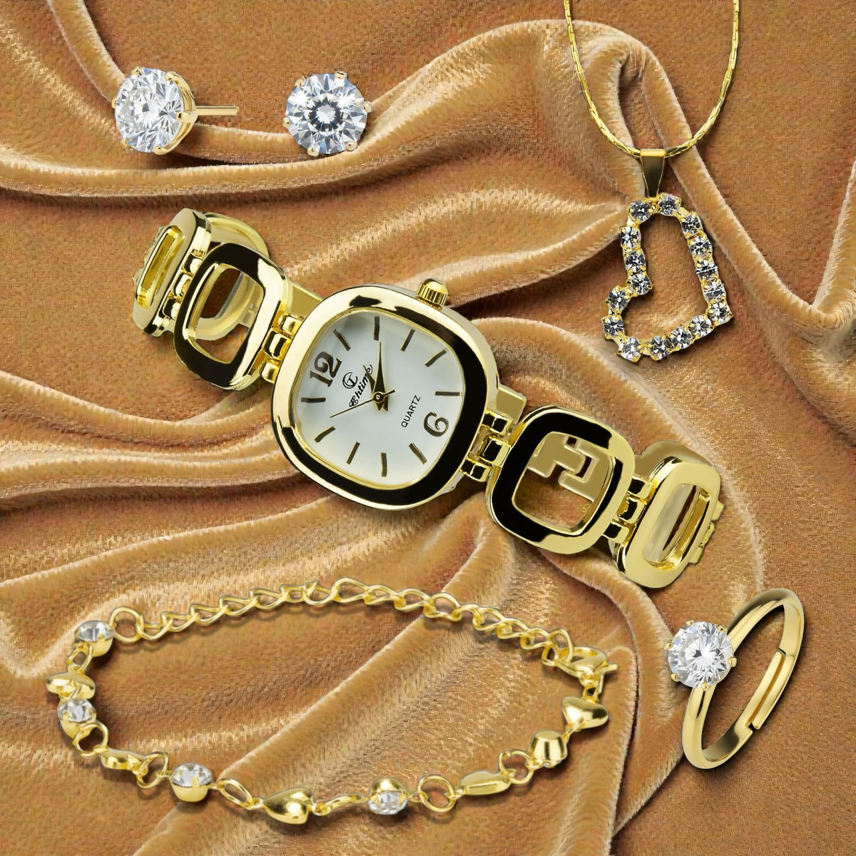 Gift Set Women s Watch gold Jewelry set Necklace Ring - BELLOS Official Imagery - 6