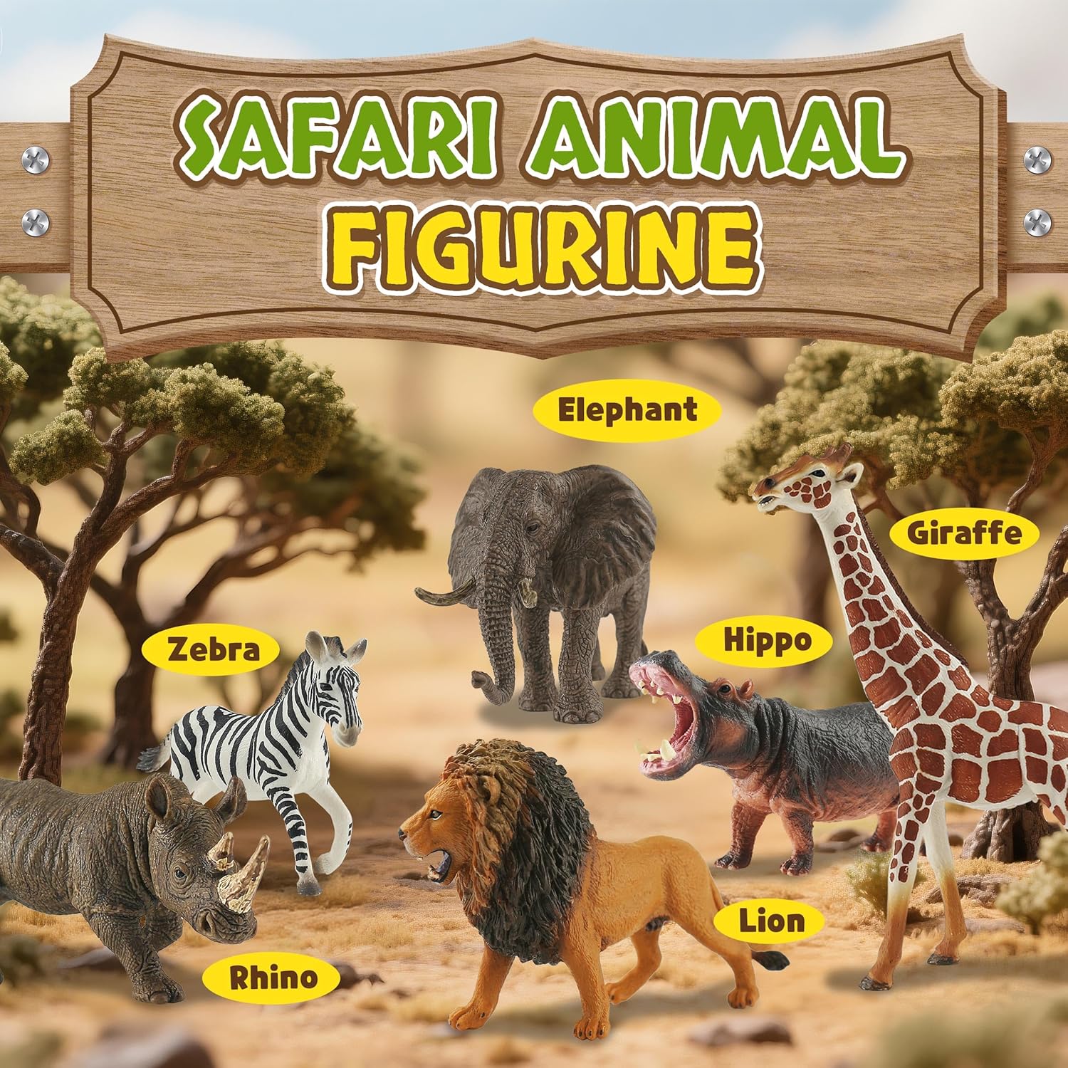 Zippytots 6-piece safari animal figure set for kids, includes realistic plastic jungle animals like lions, elephants, and giraffes.