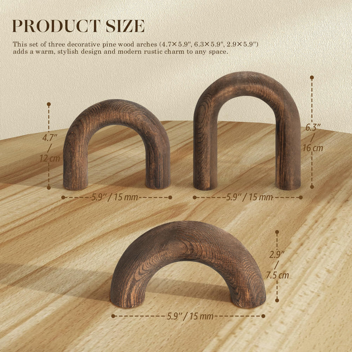 EOSAHR Pine Wood Arch Decor Set Wood Sculpture for Table - EOSAHR Official Imagery - 3