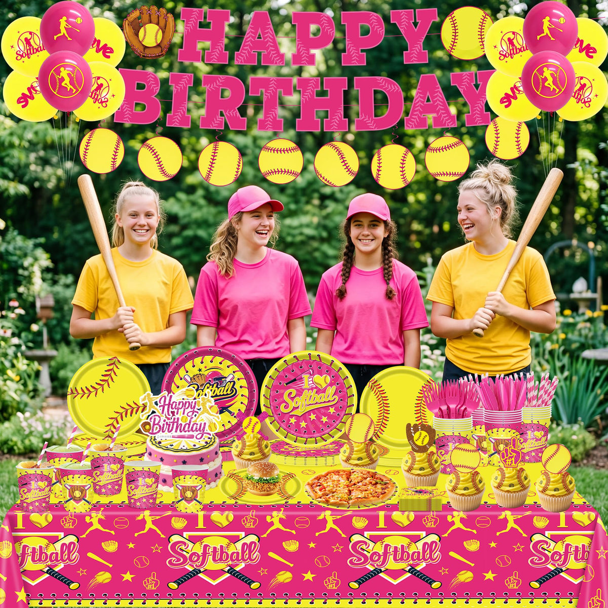 215Pcs Softball Birthday Party Decorations Tableware Set for - KLYMVA Official Imagery - 5