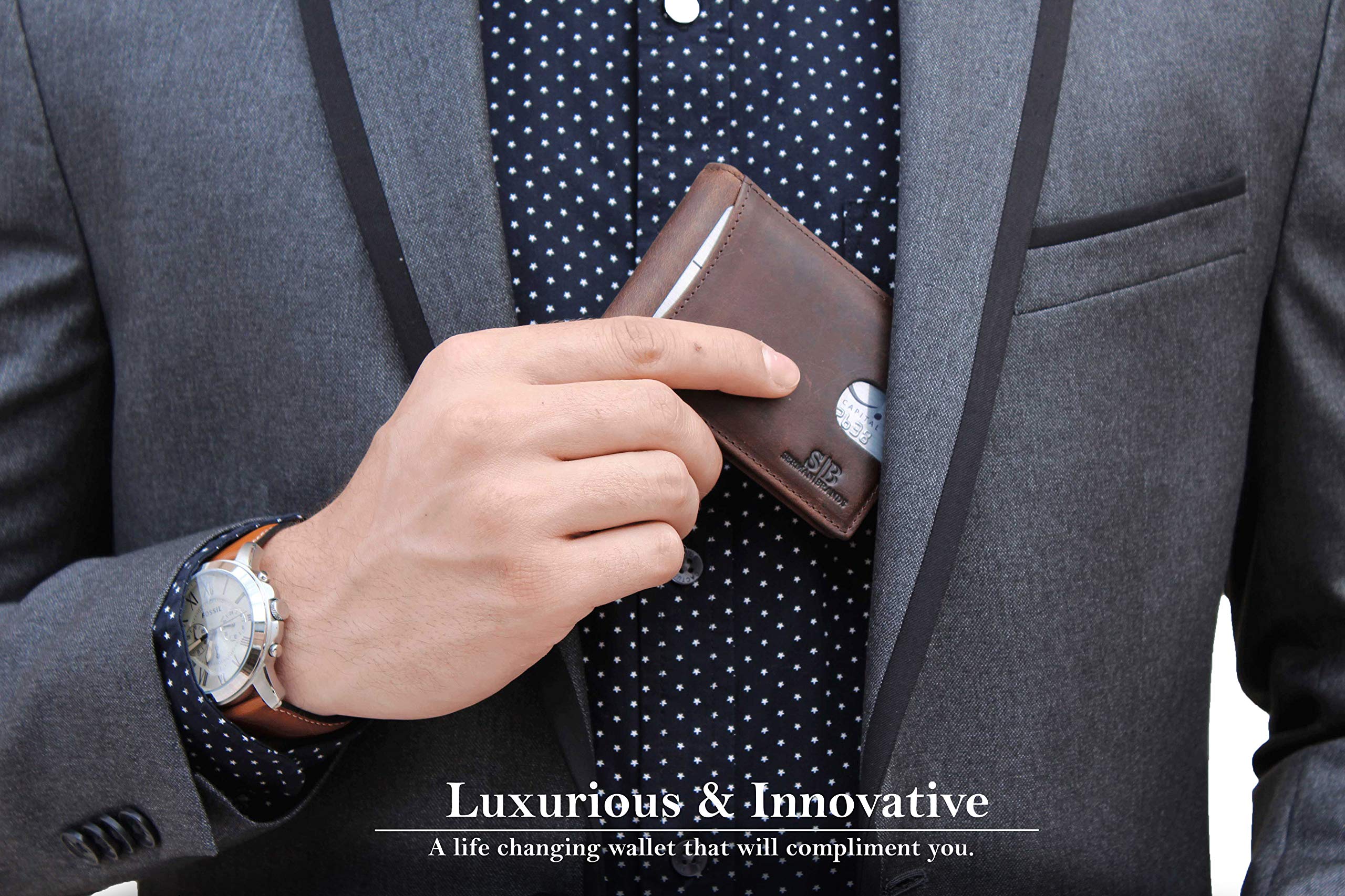 SERMAN BRANDS RFID Blocking Slim Bifold Leather Wallet for Men