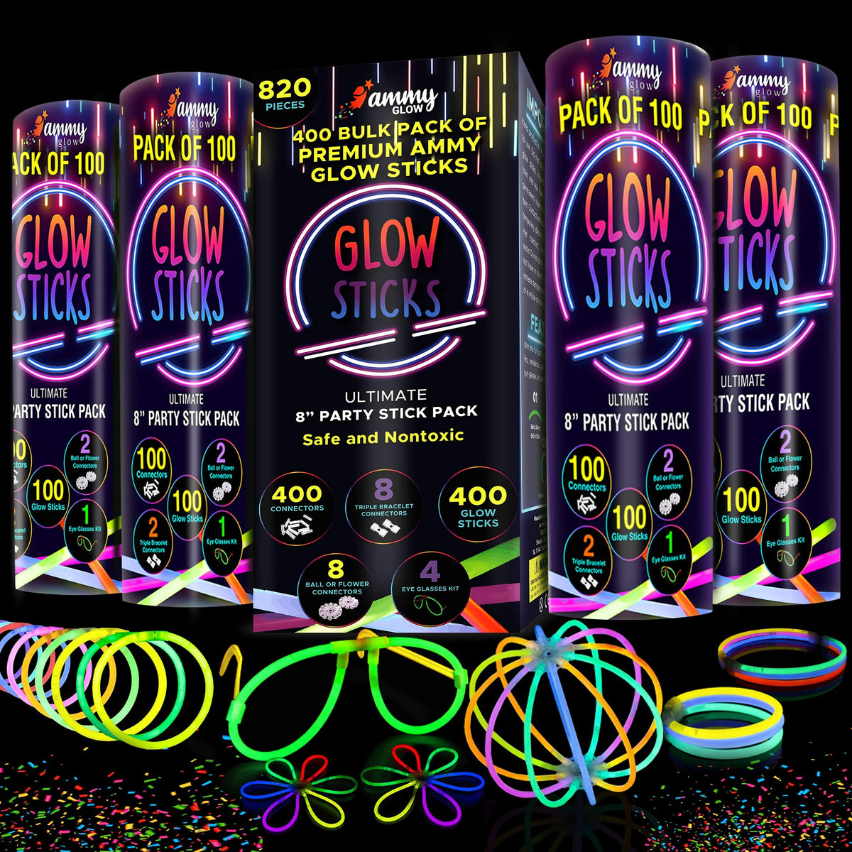 820 pcs Glow Sticks Bulk Glow in The Dark Party Supplies - Ammy Glow Official Imagery - 1