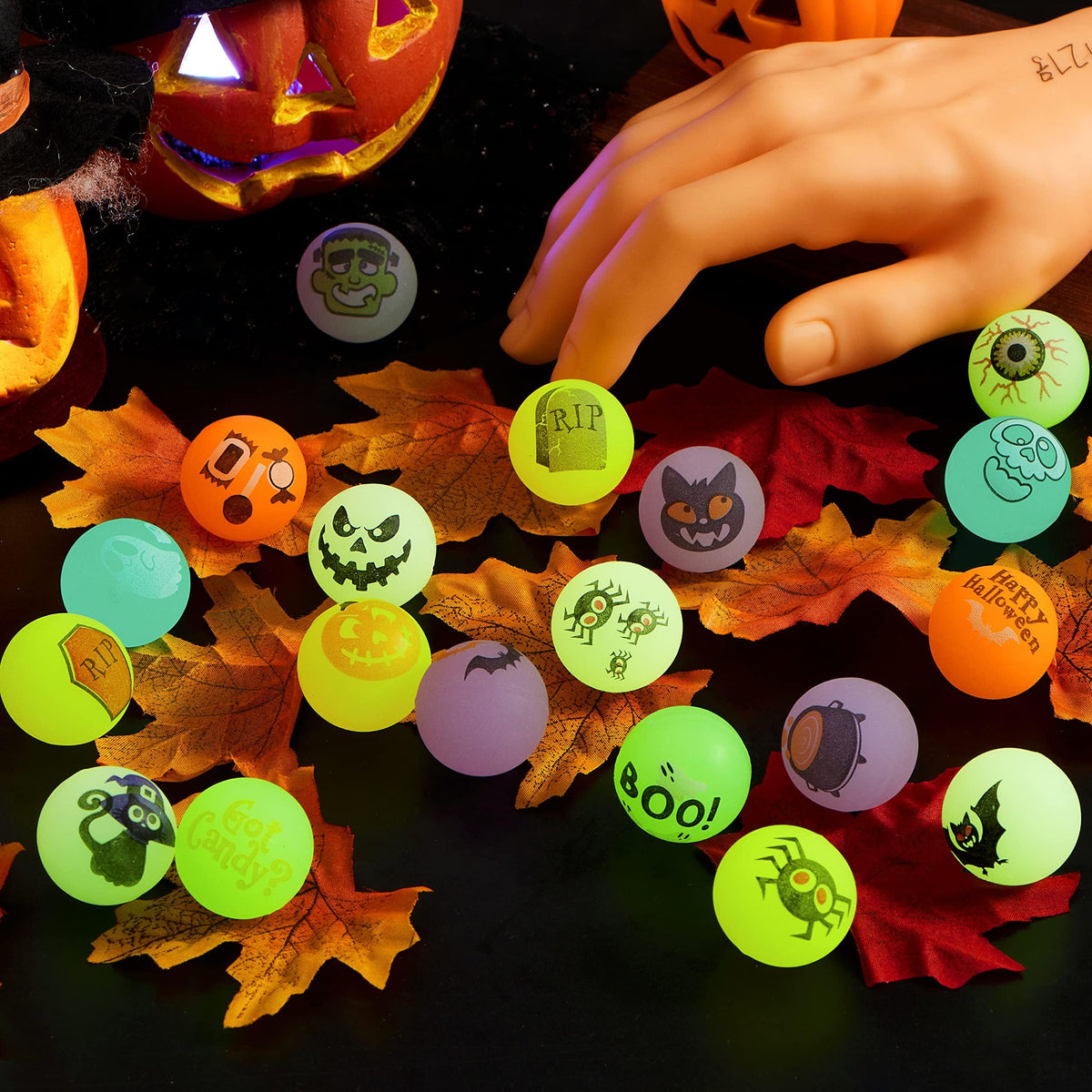 JOYIN 100 PCS Halloween Glow in The Dark Bouncing Balls 20 - JOYIN Official Imagery - 8