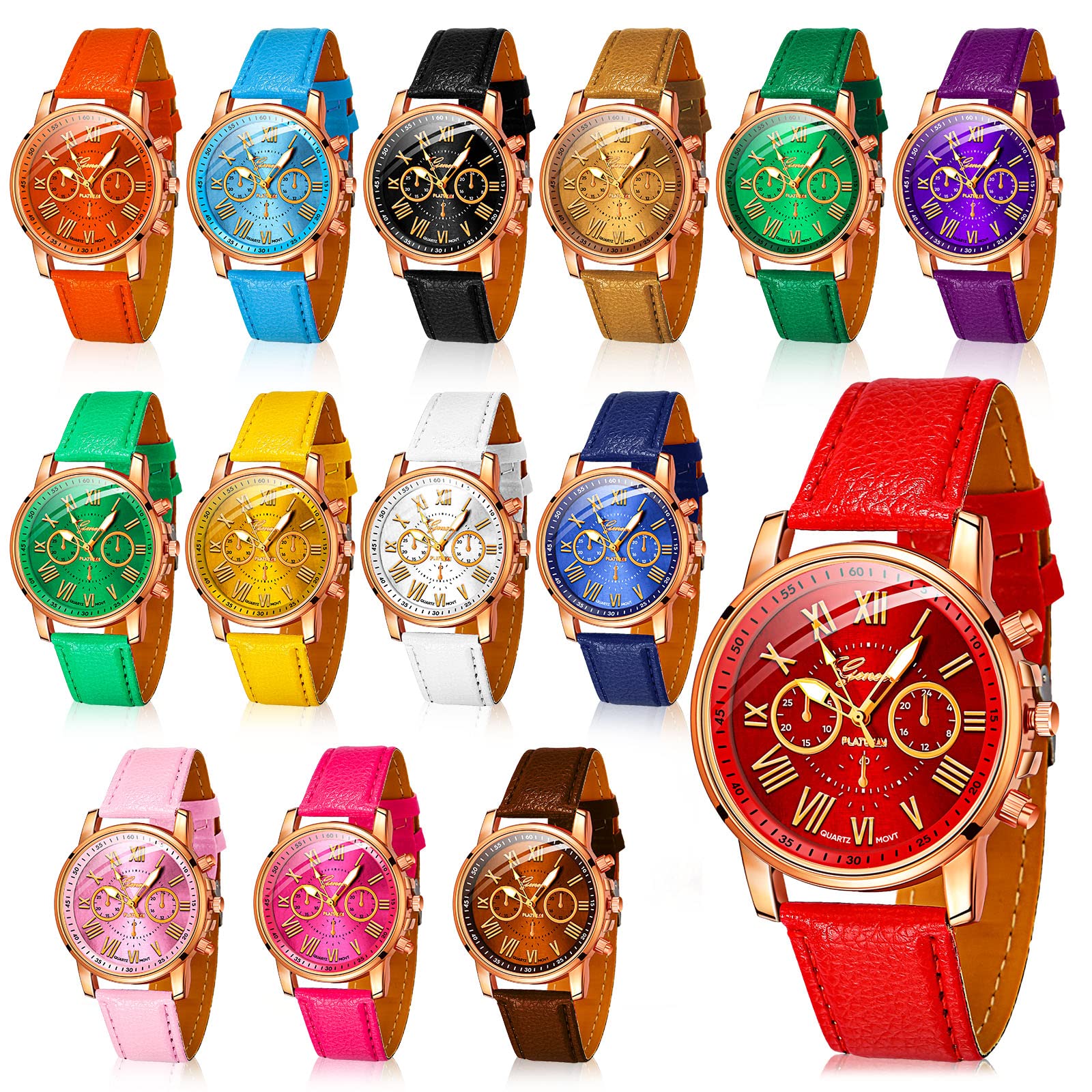 Yinkin 14 Pcs Assorted Platinum Watch Unisex Quartz Watch Sets - Product Imagery