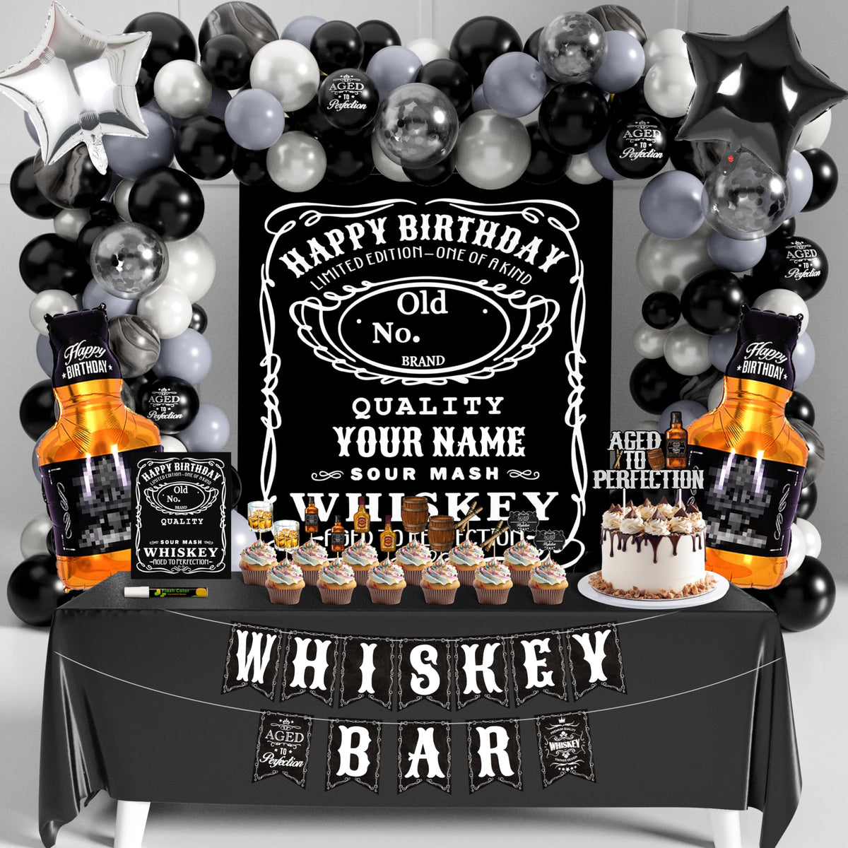 Whiskey Birthday Decorations for Men Aged to Perfection - BORAMDO Official Imagery - 1