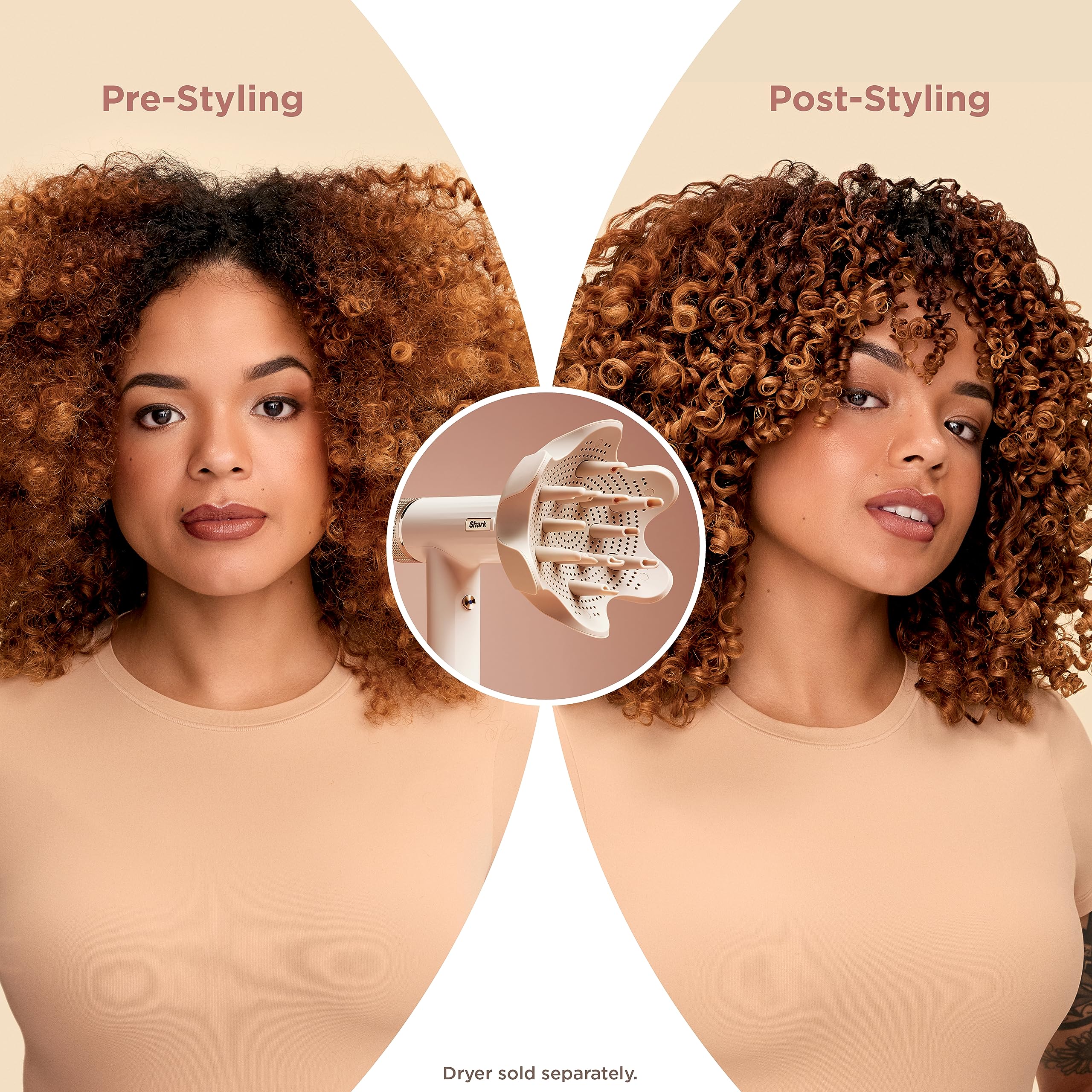 Shark SpeedStyle Dryer DefrizzFast Diffuser, Curly & Coily, Stone, XSKHD3DA