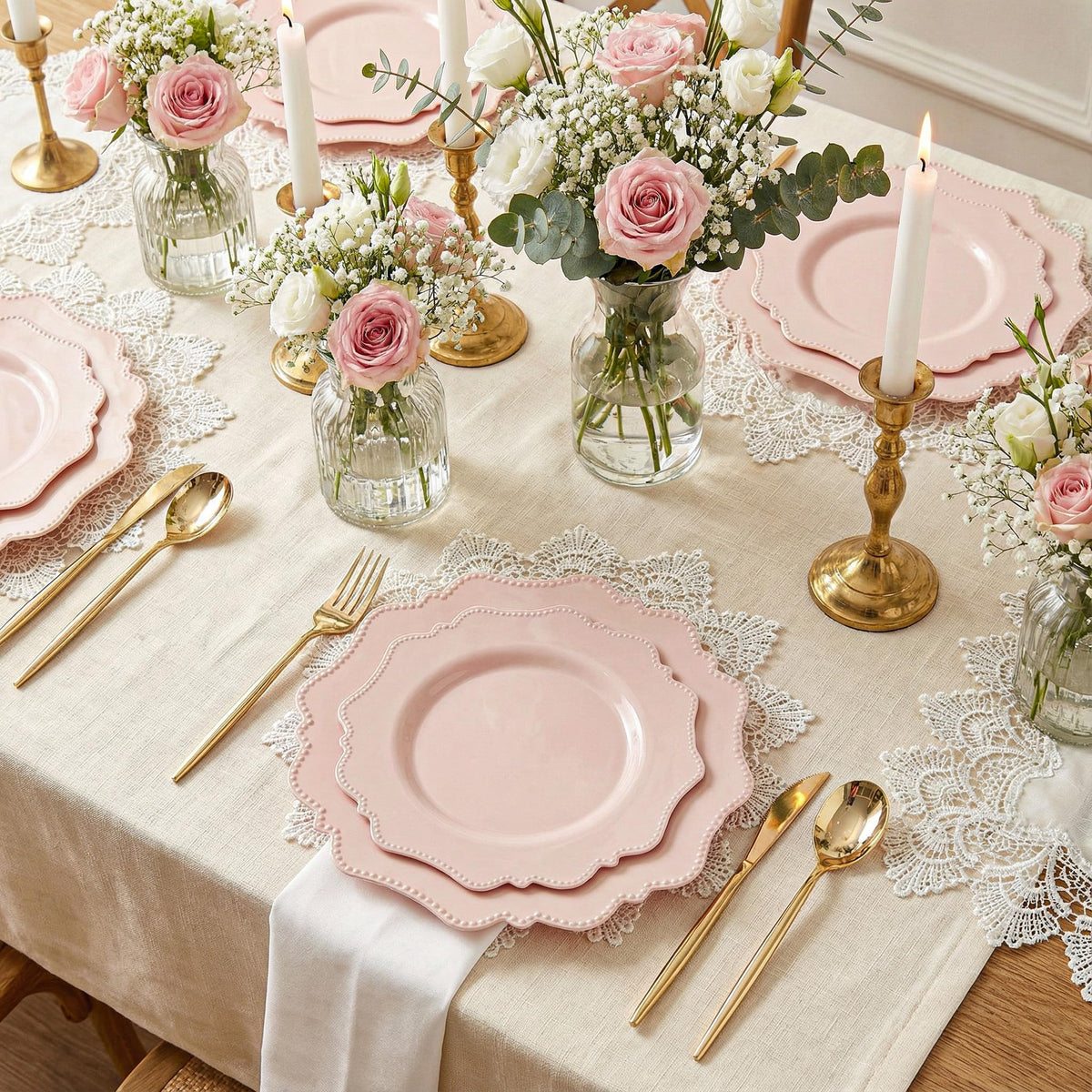 COLOSUS 60 PCS Pink Disposable Plastic Plates Fancy Beaded - COLOSUS Official Imagery - 6
