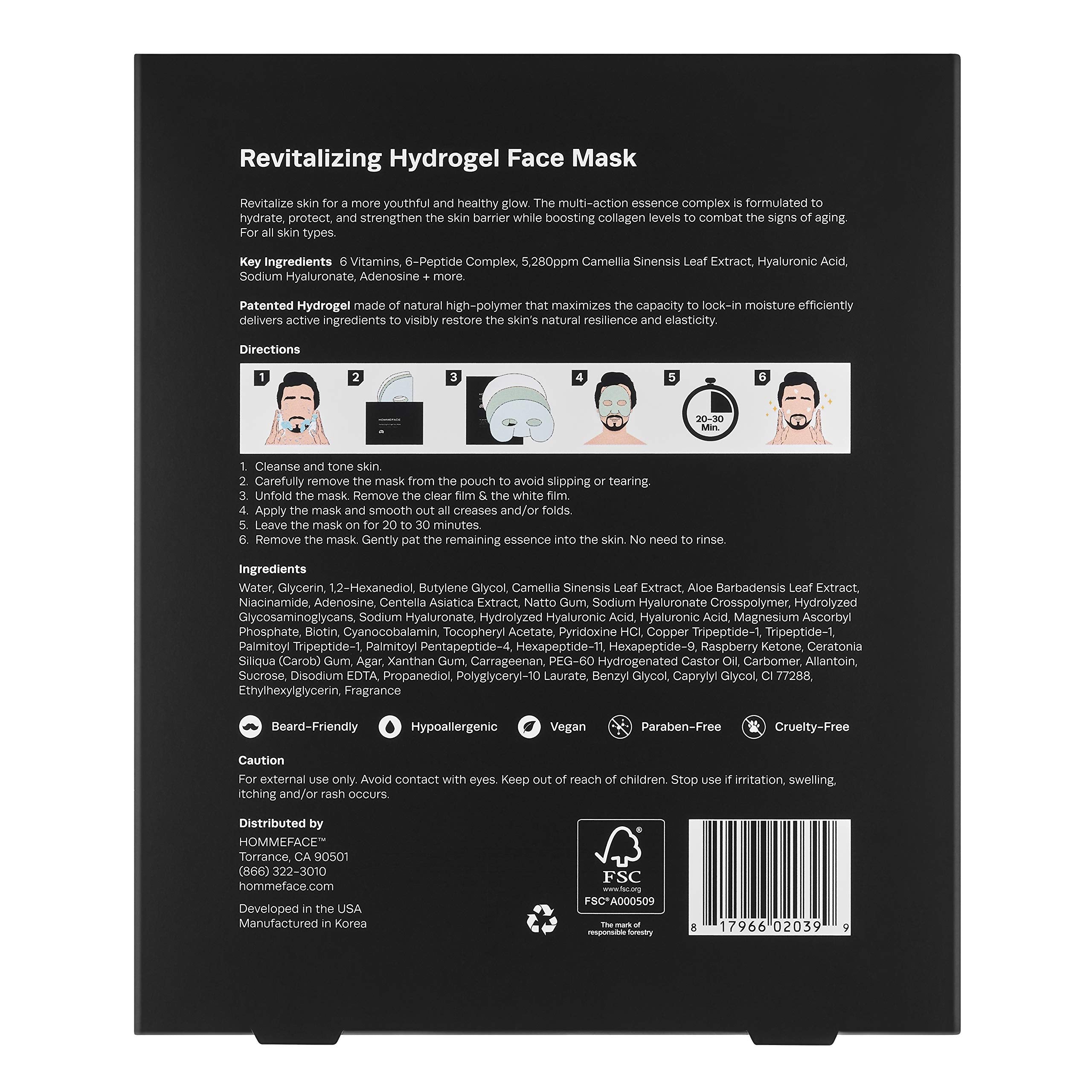 Men’s Revitalizing Hydrogel Face Sheet Mask Set, 5ct. - HommeFace